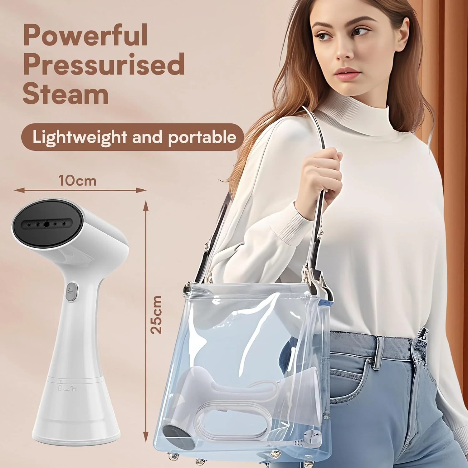OLAYMEY Dampfglätter, 20S Aufwärmzeit Reise Steamer Dampfglätter 1000W Kleidung Dampfbügeleisen mit Steuertasten für Dampf Faltenentferner hemdenbügler Dampfbürste für Büro, Zuhause, Reisen, Weiß - Image 3