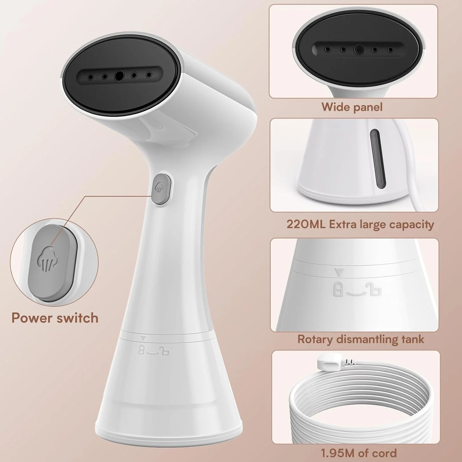 OLAYMEY Dampfglätter, 20S Aufwärmzeit Reise Steamer Dampfglätter 1000W Kleidung Dampfbügeleisen mit Steuertasten für Dampf Faltenentferner hemdenbügler Dampfbürste für Büro, Zuhause, Reisen, Weiß - Image 6