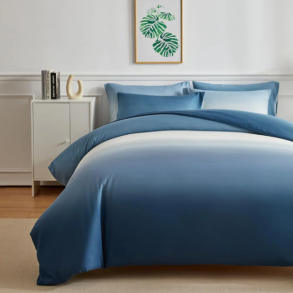 OLDBIAO Bettwäsche 200x200 cm 3er Set (1 Bettbezug 200x200cm + 2 Kissenbezüge 80x80cm), Weiß - Blau Farbverluaf Design, Weich Pflegeleicht Bettdecke Cover aus Mikrofaser Ästhetisch Bettwaren - Image 2