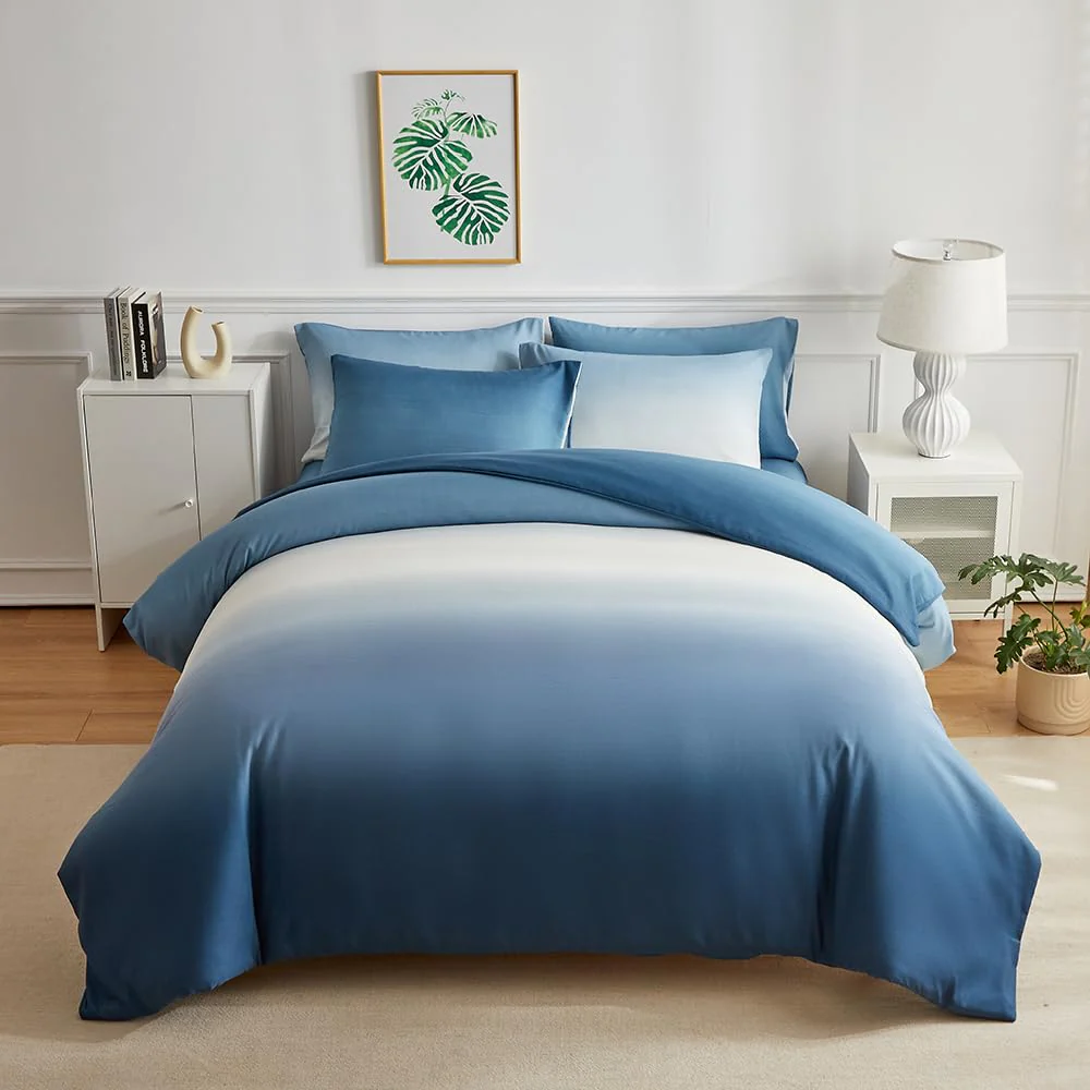 OLDBIAO Bettwäsche 200x200 cm 3er Set (1 Bettbezug 200x200cm + 2 Kissenbezüge 80x80cm), Weiß - Blau Farbverluaf Design, Weich Pflegeleicht Bettdecke Cover aus Mikrofaser Ästhetisch Bettwaren - Image 7