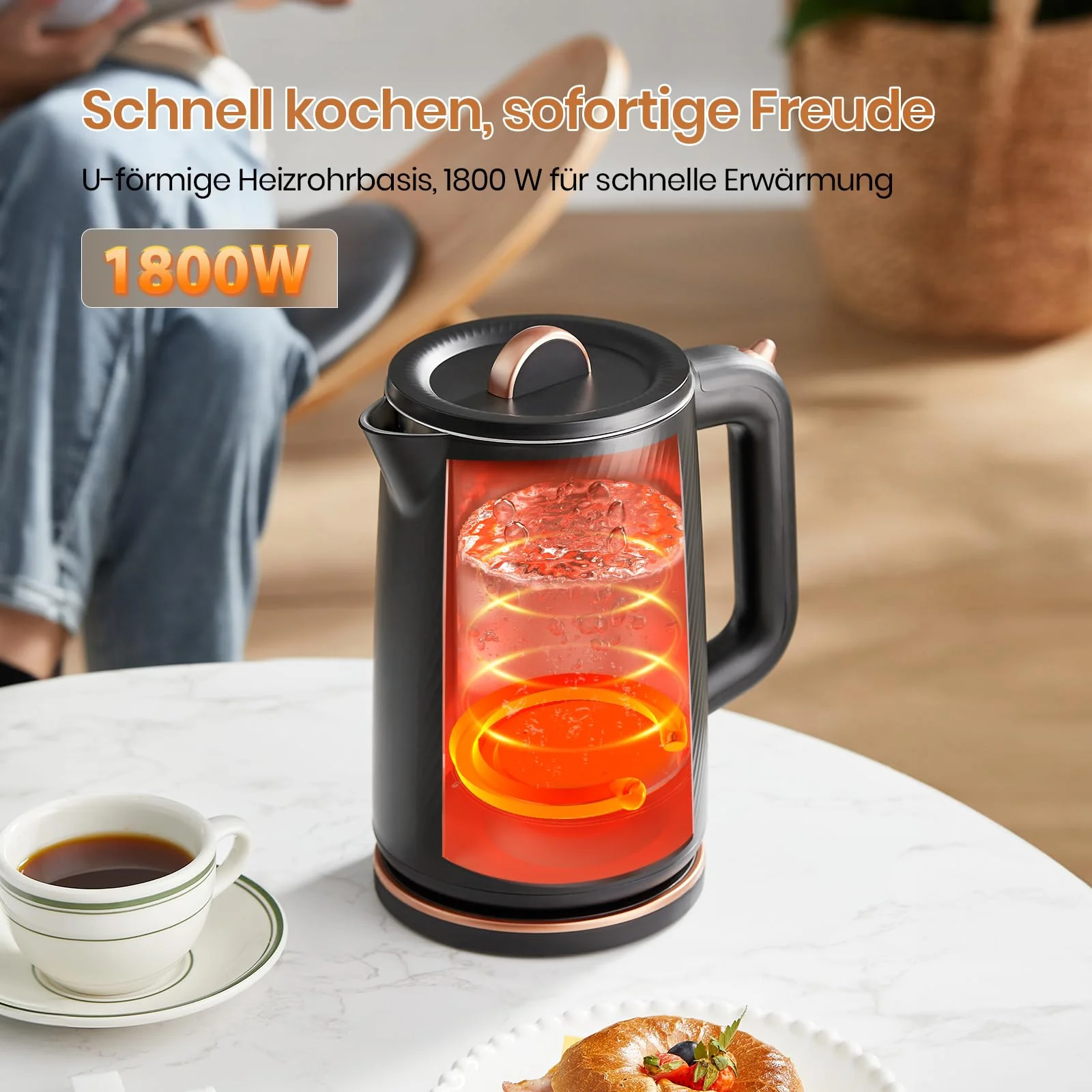 OLEGA Wasserkocher - 1800W Schnellaufheizender Elektrischer Teekessel BPA-freier 304 Edelstahl Elektrischer Wasserkocher mit Automatischer Abschaltung und Trockengehschutz Perfekt für die Familie 1.8L - Image 7