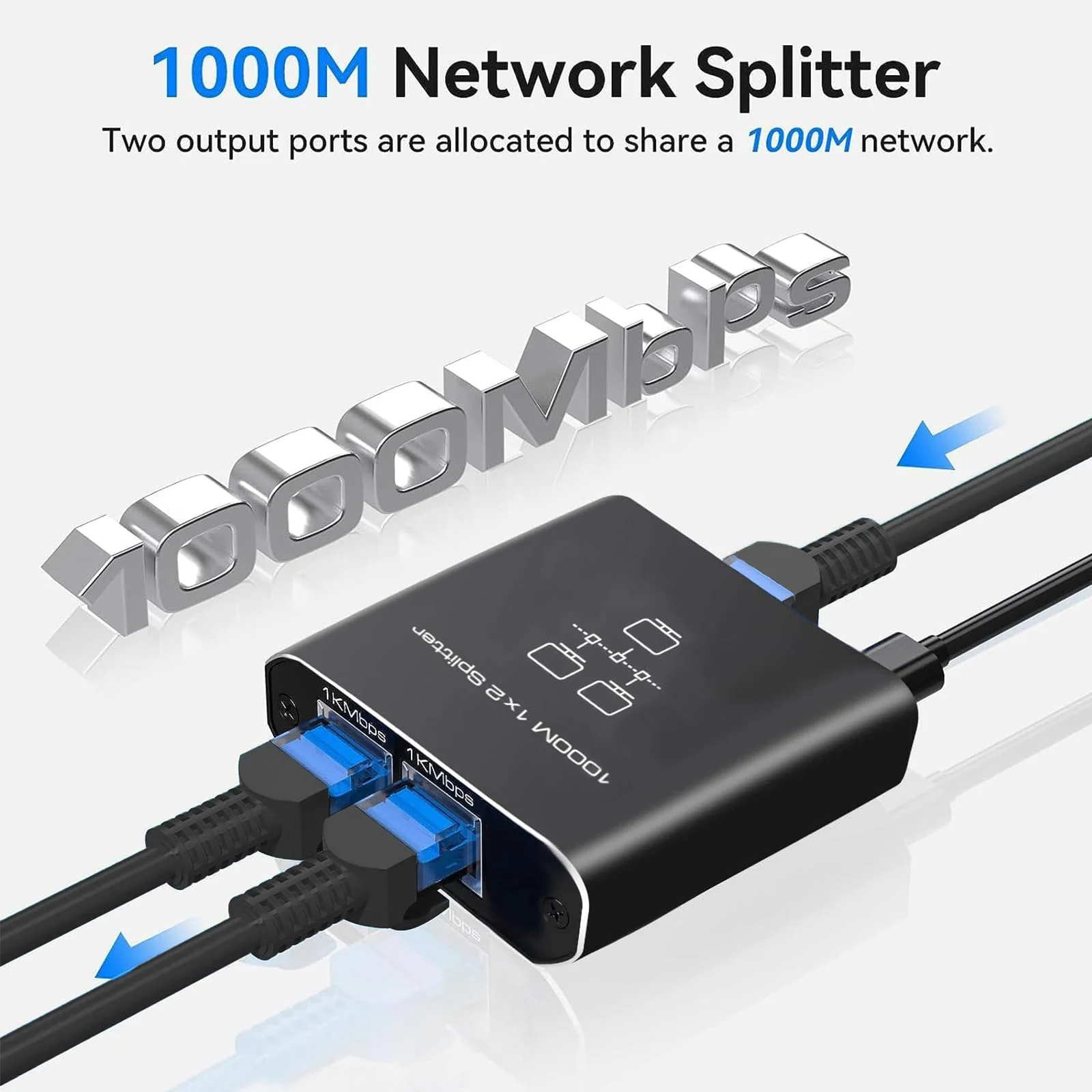 Oliveria LAN Splitter 1 auf 2 1000Mbps Ethernet Splitter LAN Switch 2 Port Mit Type-C-Netzkabel Gigabit Switch für Computer, Hub, Switch, Router, Set-Top Box, Digital TV, et