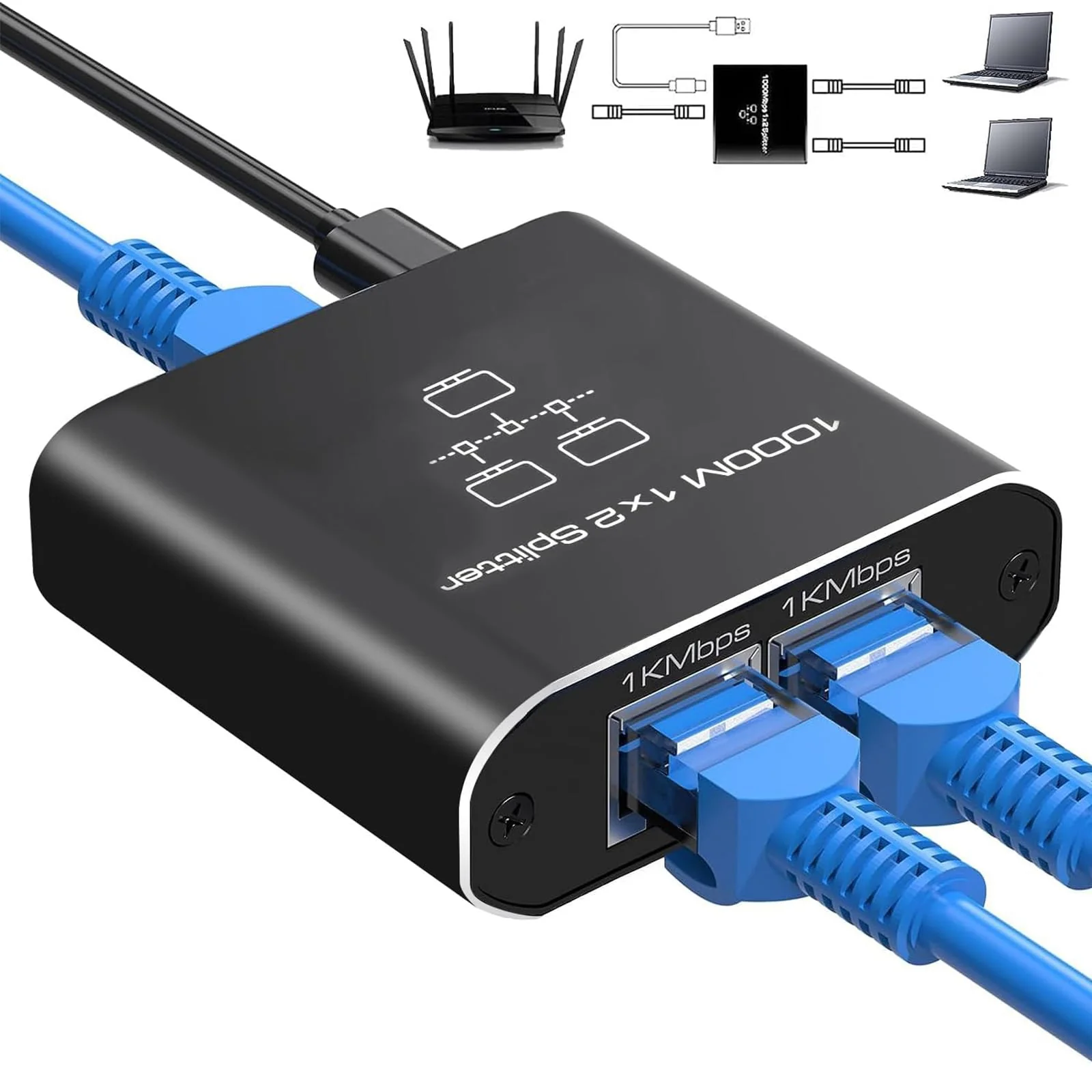 Oliveria LAN Splitter 1 auf 2 1000Mbps Ethernet Splitter LAN Switch 2 Port Mit Type-C-Netzkabel Gigabit Switch für Computer, Hub, Switch, Router, Set-Top Box, Digital TV, et - Image 7