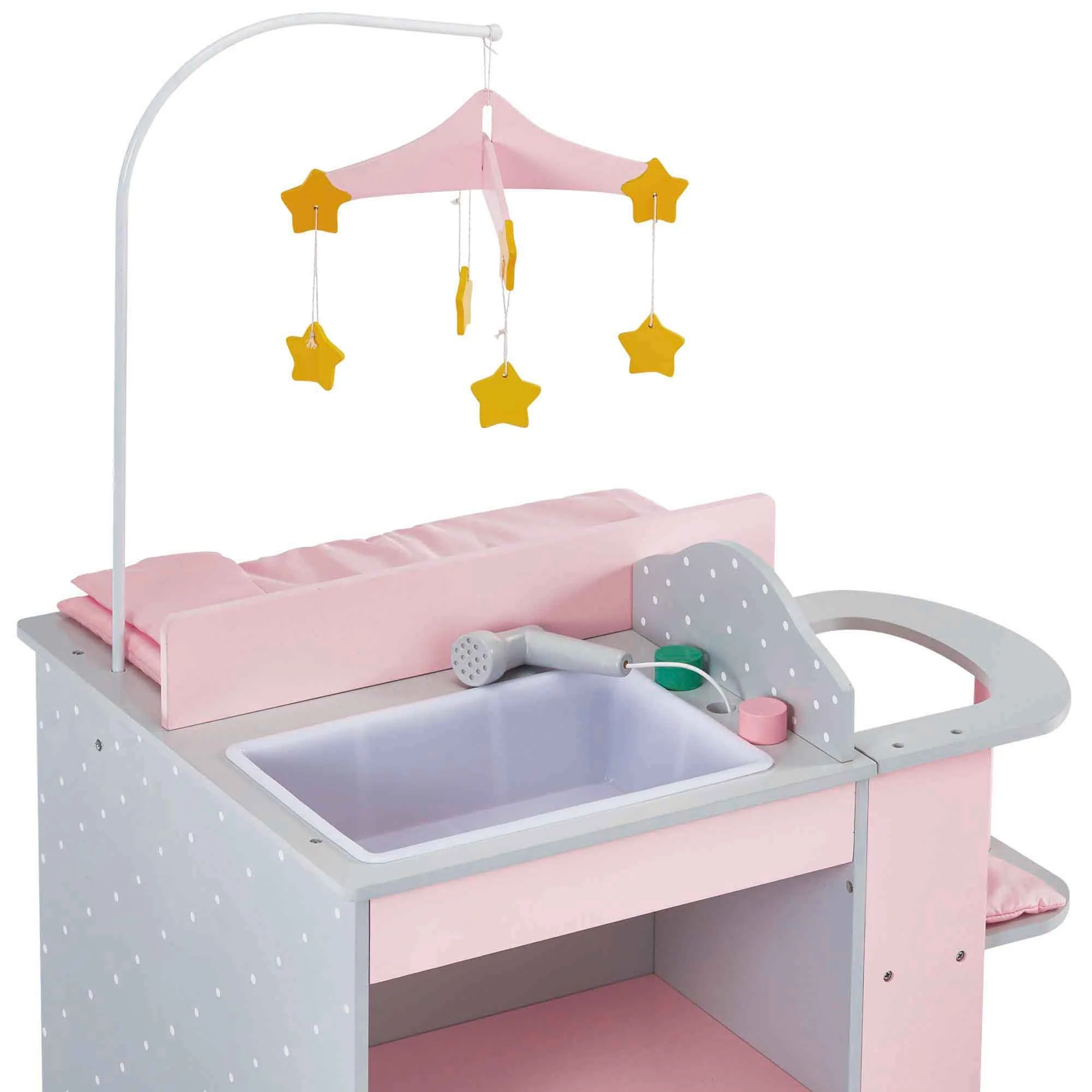 Olivia's Little World Puppen-Wickelkommode, Wickeltisch, Wickelstation Spielcenter Für Puppen Rosa Mit Puppen-Hochstuhl Und Mobile Puppenzubehör Für Kinder TD-0203AG - Image 4