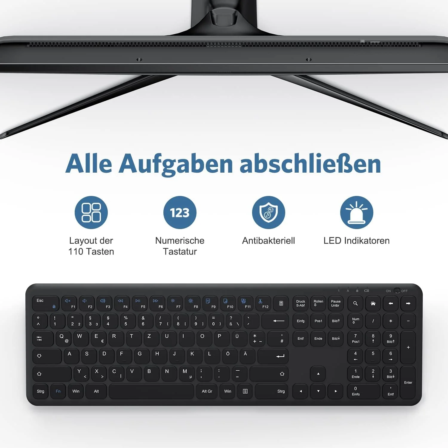 OMOTON Bluetooth-Tastatur, Ergonomisches Design, Schwarz - Image 4