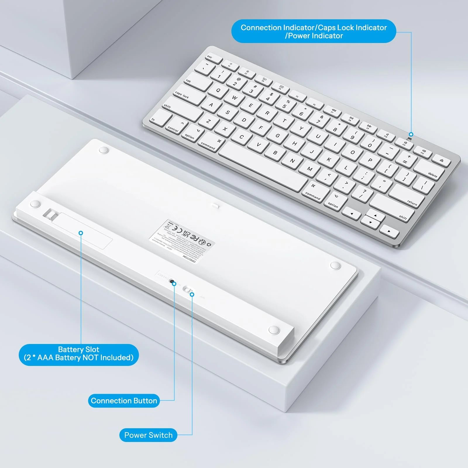 OMOTON Bluetooth Tastatur, kabellose Tastatur für Mac OS kompatibel mit MacBook Pro/Air, iMac Pro, DE-Layout, Silber