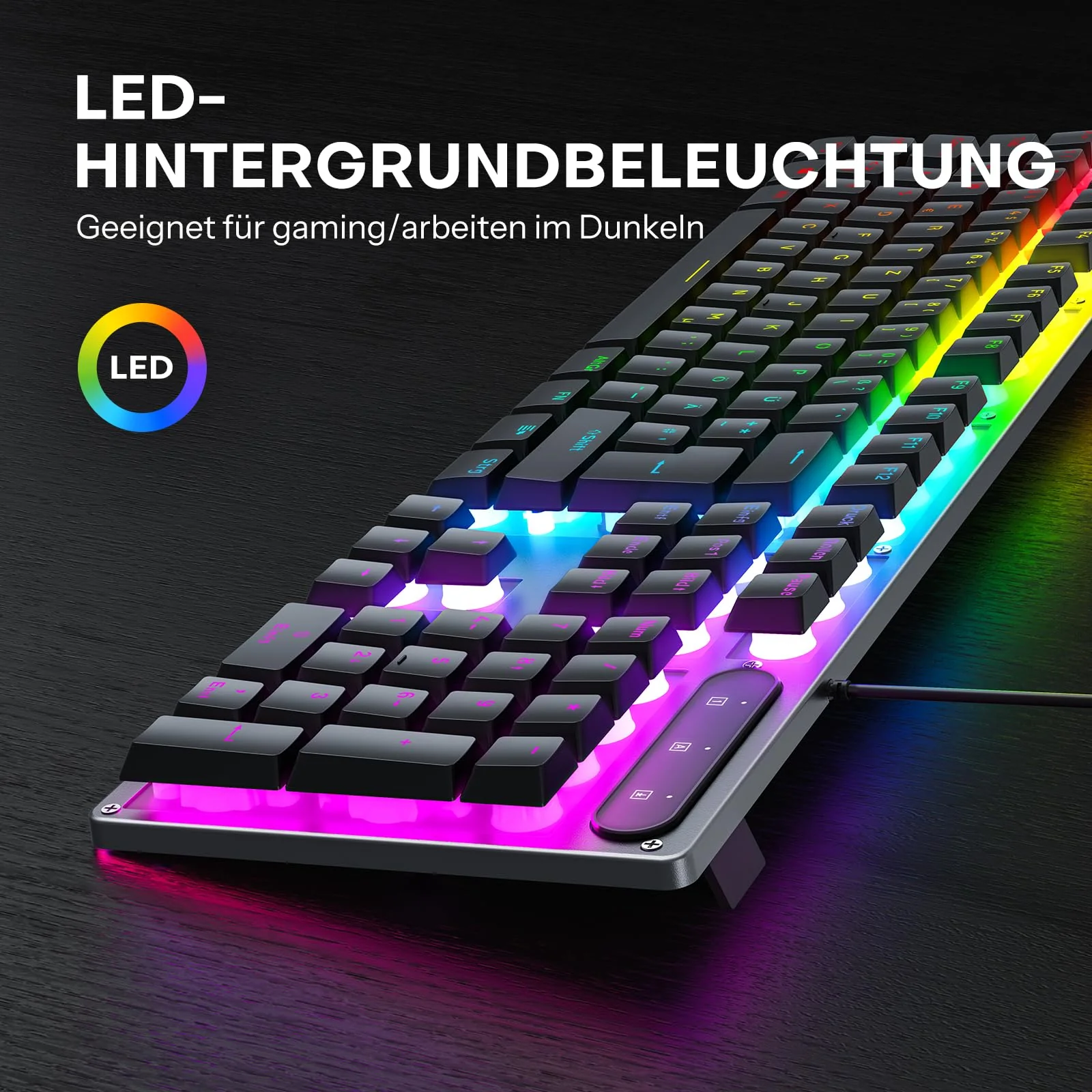 OMOTON Kabelgebundene Gaming Tastatur, Vollformatige Tastatur mit Multimedia-Tasten für Windows, 26 Schlüssel ohne Konflikte, Deutsches QWERTZ Layout