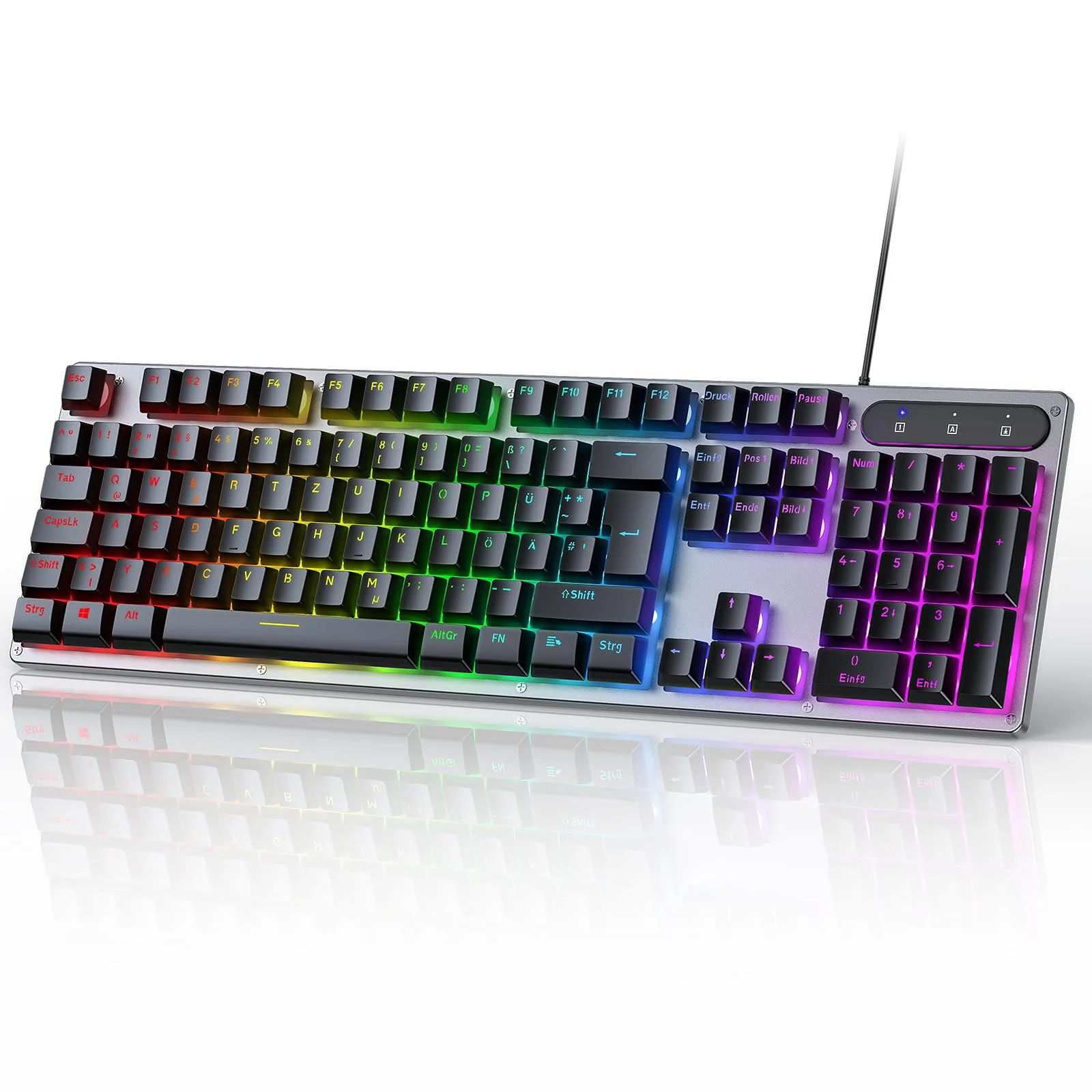 OMOTON Kabelgebundene Gaming Tastatur, Vollformatige Tastatur mit Multimedia-Tasten für Windows, 26 Schlüssel ohne Konflikte, Deutsches QWERTZ Layout - Image 4