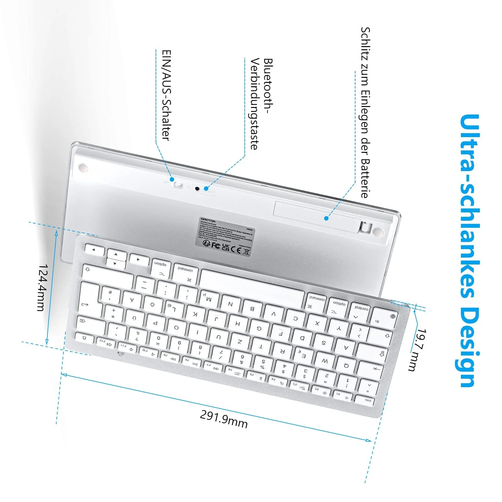 OMOTON Kabellos Tastatur mit Multimedia-Tasten, Kompatibel mit Mac - Image 2