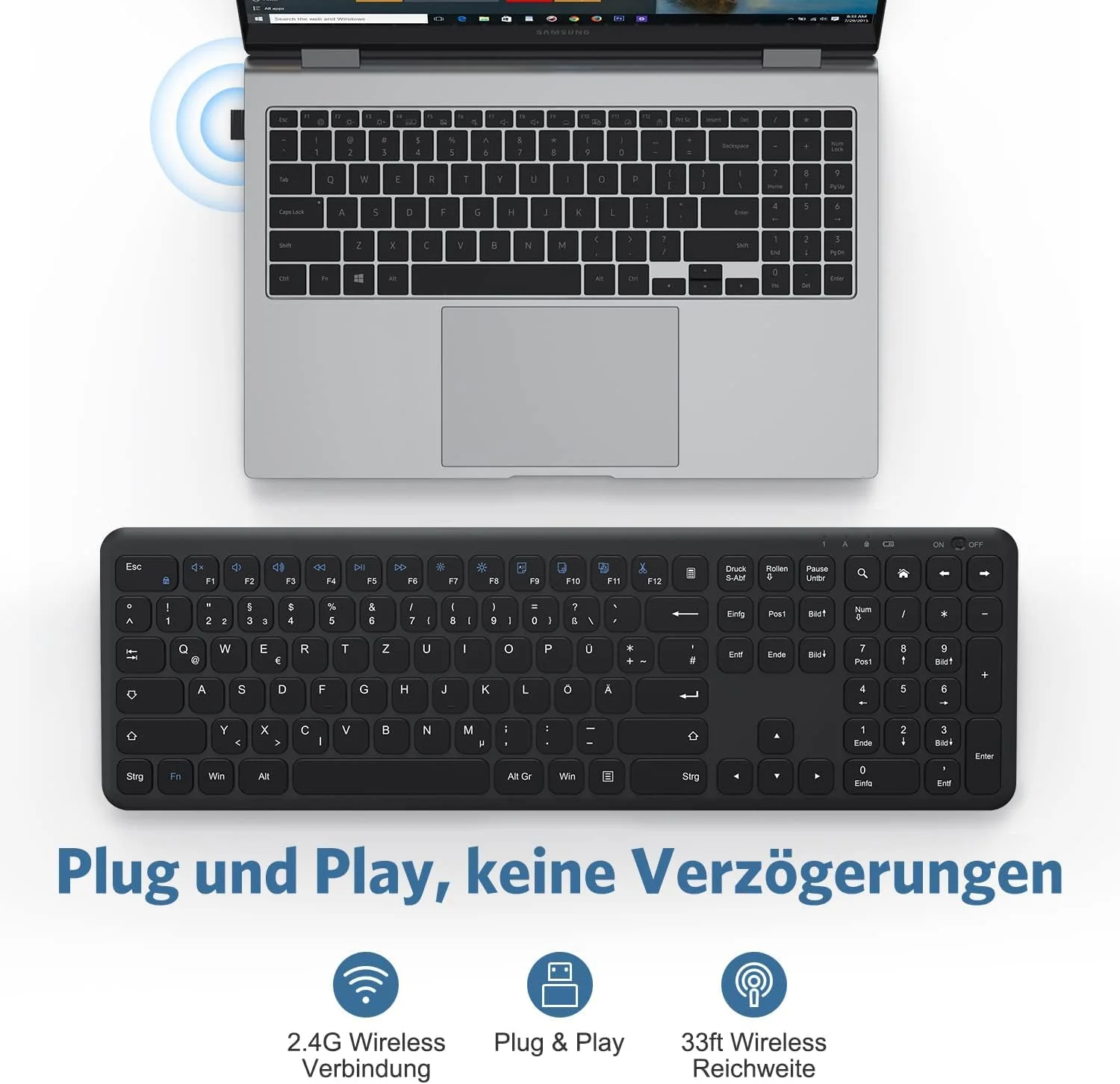OMOTON Tastatur Kabellos, 2.4GHz Wireless Tastaturen für Windows 11/10/8/7/XP, Kompatibel mit PC, Computer, Notebook - Image 3