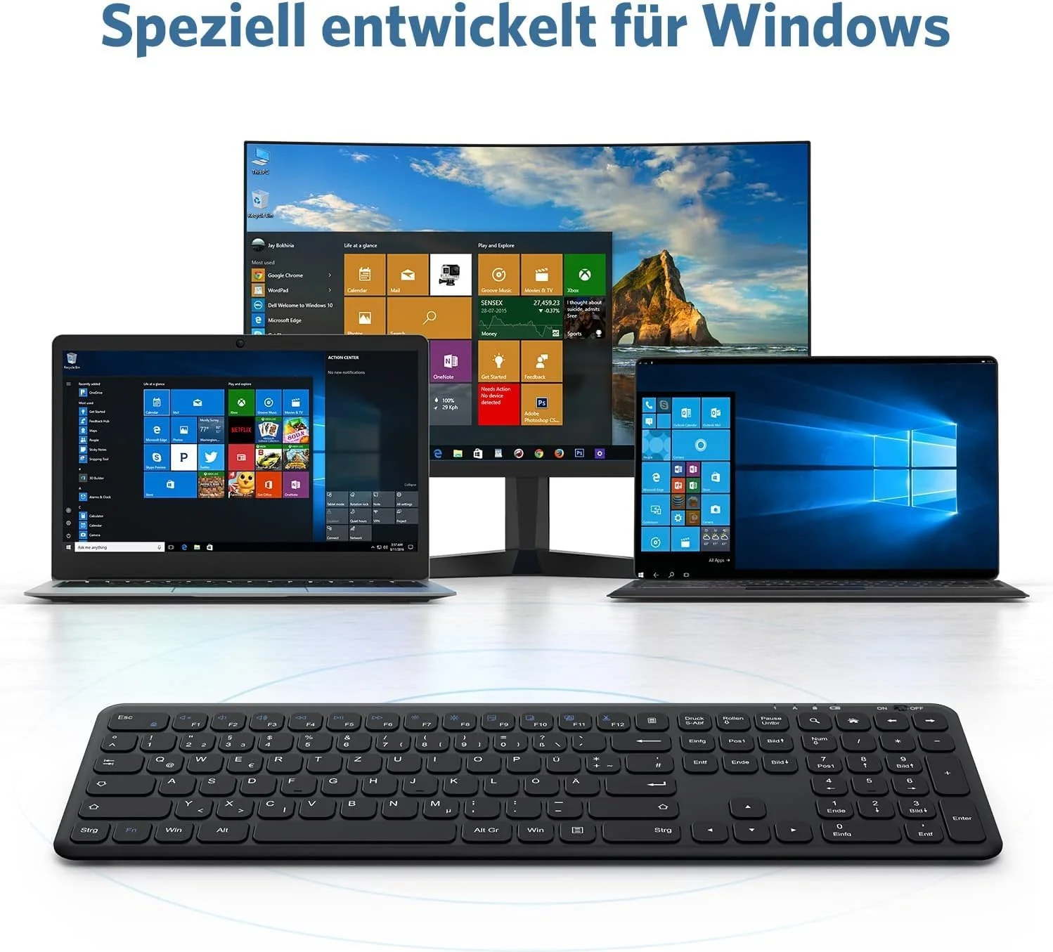 OMOTON Wireless Keyboard, drahtlose 2.4GHz Tastatur für Windows 11/10/8/7/XP, QWERTZ Layout Wireless Keyboard mit Multimedia-Tasten - Image 3