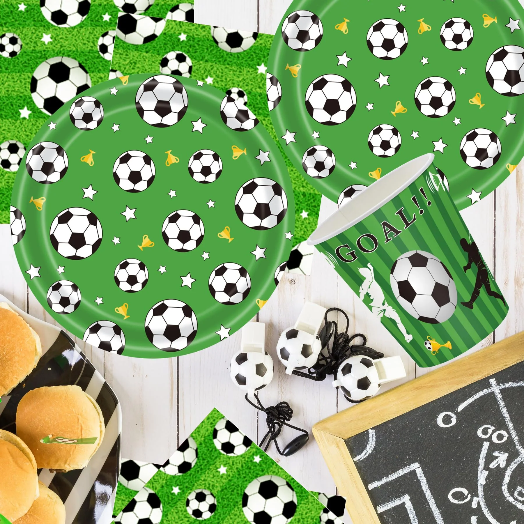 OMZSXK Fußball Partygeschirr für 16 Gäste,Grün Fussball Partyteller Party Deko Geschirr,Fußball Pappteller Pappbecher Servietten,Fussball Party Dekorationen Mädchen Junge Kindergeburtstag Deko - Image 5