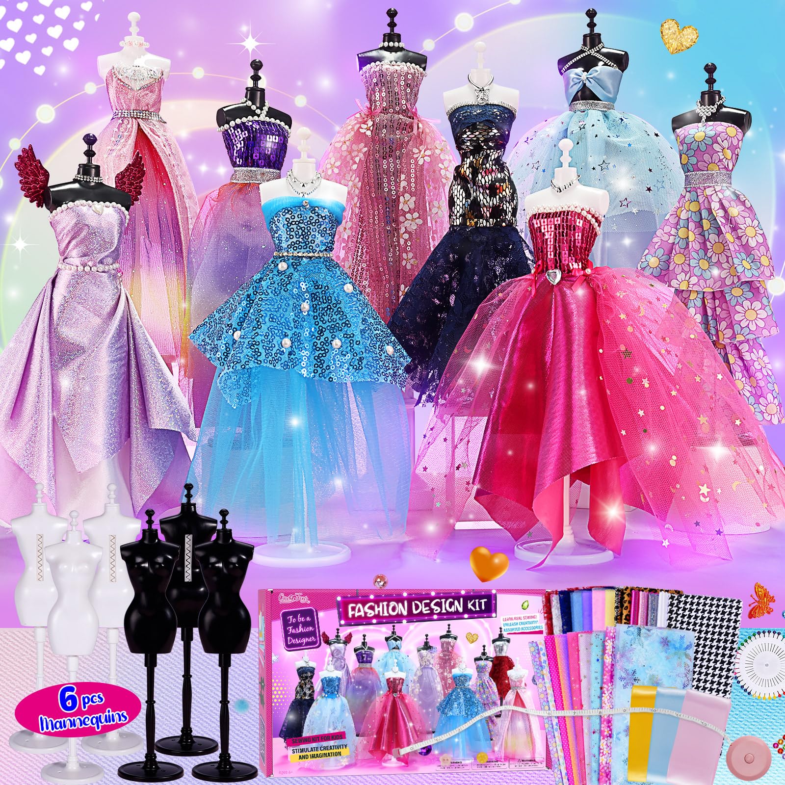ONE TO FOUR 800+ Stücke Modedesign Mädchen, Fashion Design Basteln Kinder Nähset mit 6 Mannequins, Geburtstag Kreativ Bastelset für Kinder ab 6 Jahre