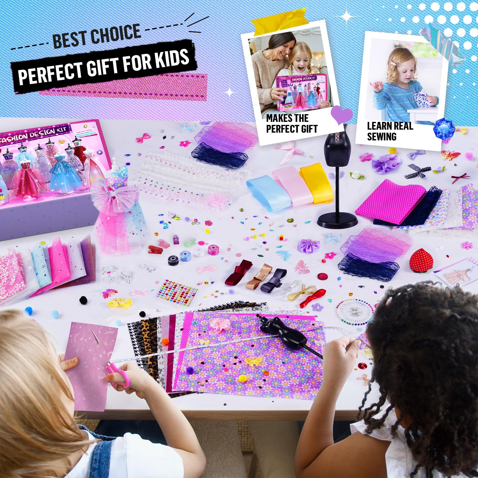 ONE TO FOUR 800+ Stücke Modedesign Mädchen, Fashion Design Basteln Kinder Nähset mit 6 Mannequins, Geburtstag Kreativ Bastelset für Kinder ab 6 Jahre - Image 3