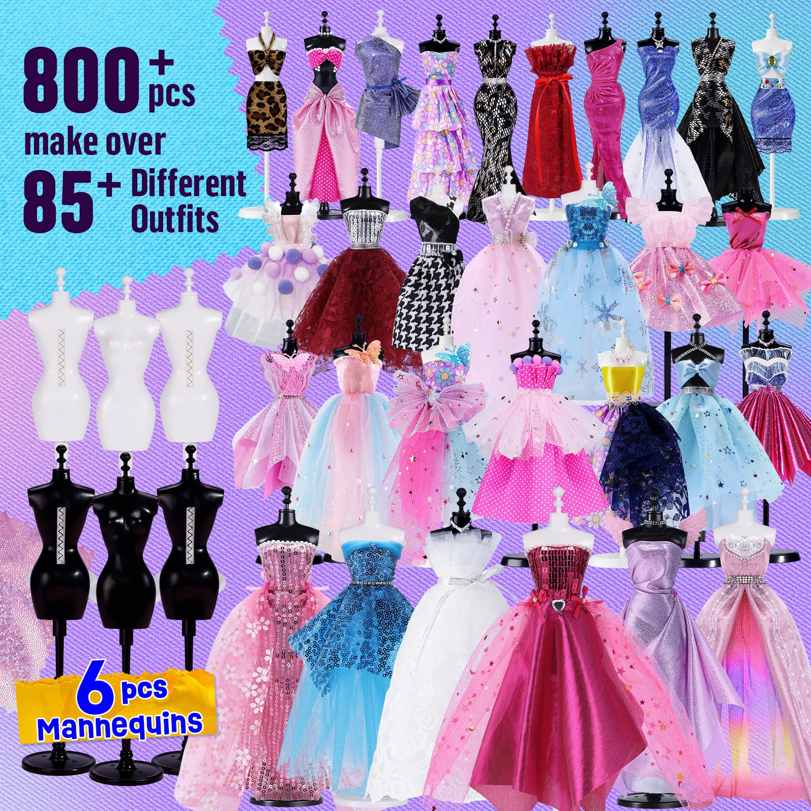 ONE TO FOUR 800+ Stücke Modedesign Mädchen, Fashion Design Basteln Kinder Nähset mit 6 Mannequins, Geburtstag Kreativ Bastelset für Kinder ab 6 Jahre - Image 6