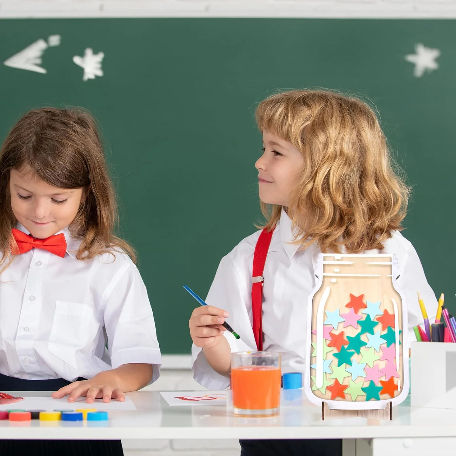 ONECK Belohnungsglas für Kinder mit 30 Sternen, Belohnungssystem Klassenzimmer Große Belohnungsgläser für Gutes Benehmen Reward Jar Sterne Anreizglas aus Holz für Gebrauch zu Hauseund in der Schule - Image 4