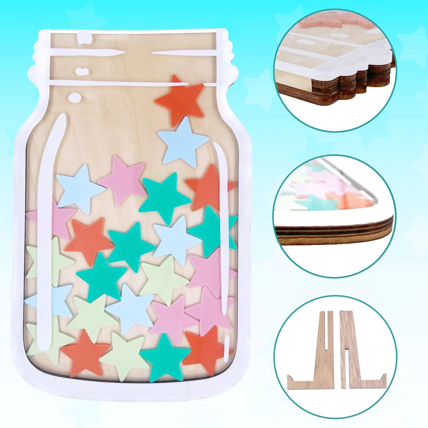 ONECK Belohnungsglas für Kinder mit 30 Sternen, Belohnungssystem Klassenzimmer Große Belohnungsgläser für Gutes Benehmen Reward Jar Sterne Anreizglas aus Holz für Gebrauch zu Hauseund in der Schule - Image 6
