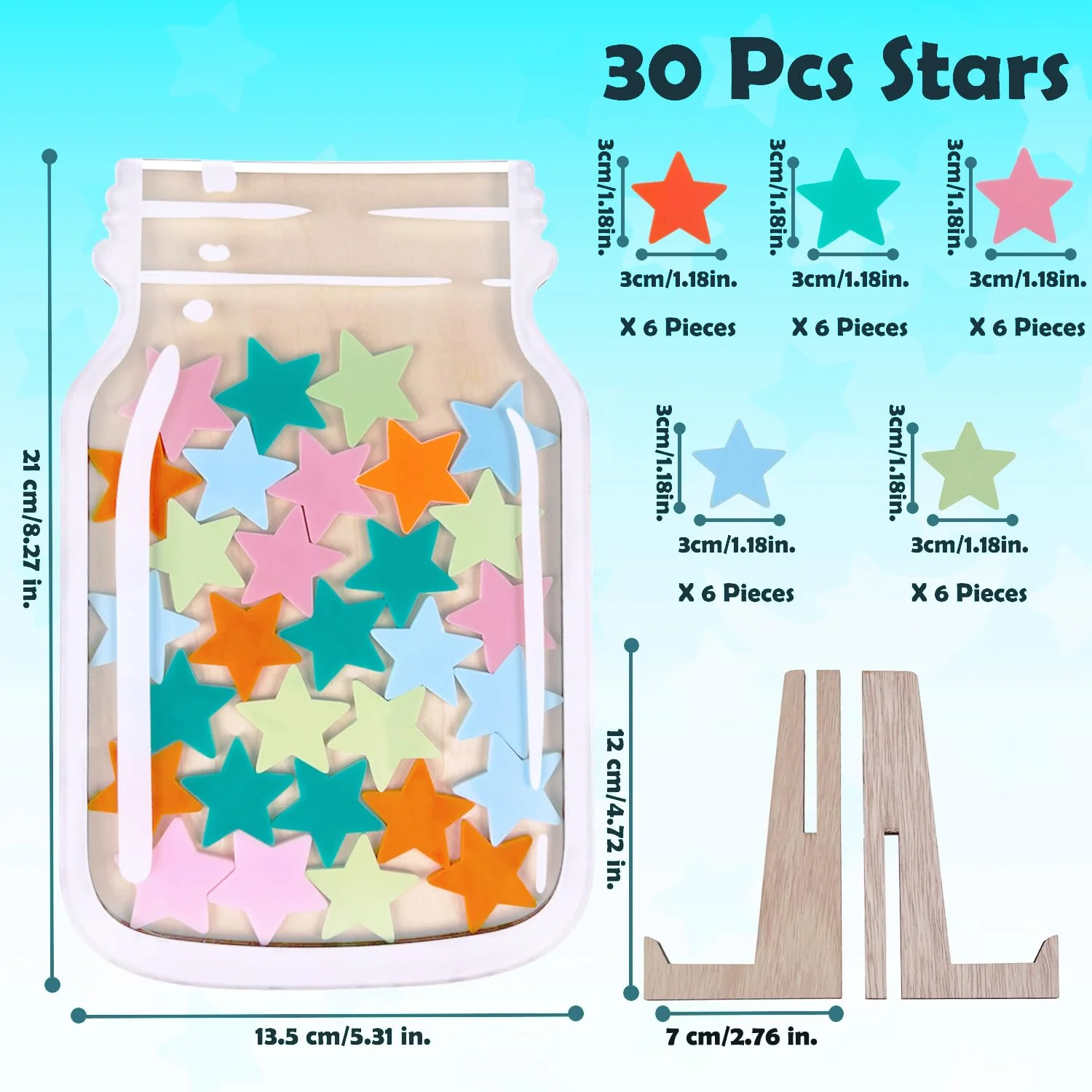 ONECK Belohnungsglas für Kinder mit 30 Sternen, Belohnungssystem Klassenzimmer Große Belohnungsgläser für Gutes Benehmen Reward Jar Sterne Anreizglas aus Holz für Gebrauch zu Hauseund in der Schule - Image 7