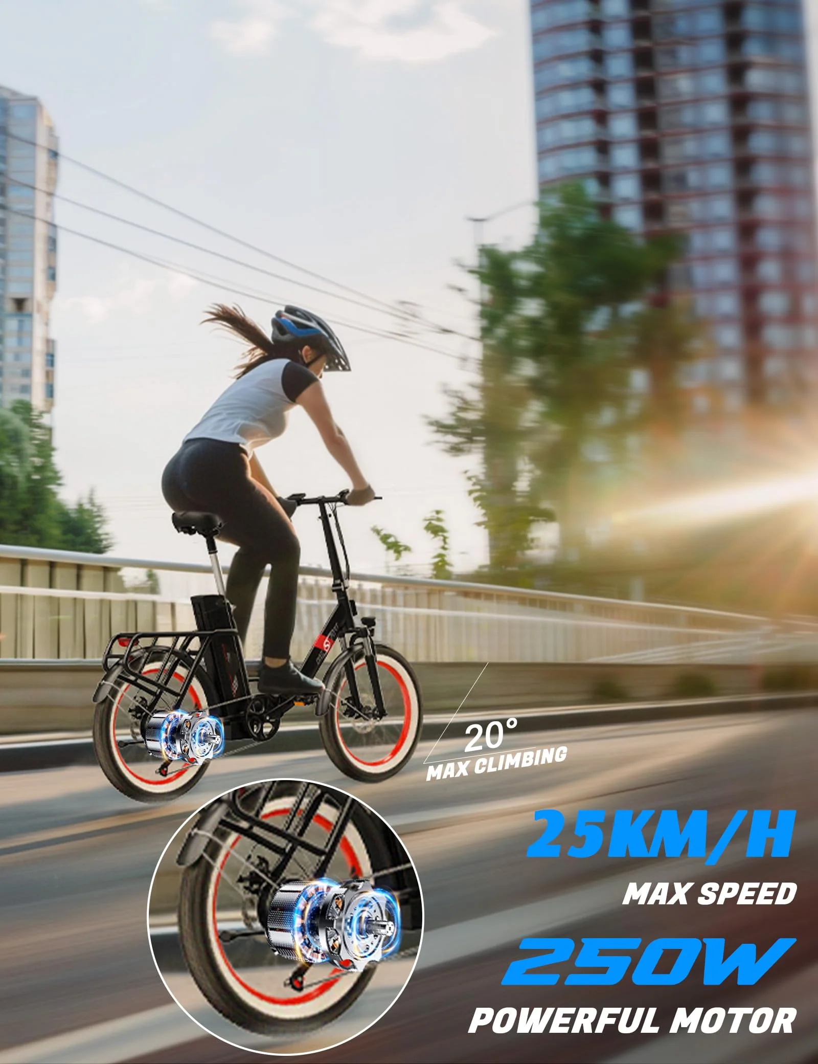 ONESPORT OT16-2 Klapprad E-Bike, E Bike 20 Zoll mit 250W Motor und 48V 17Ah Abnehmbaren Akku, Geschwindigkeit 25km/H, LCD-Display und Bluetooth Connect, Fahrrad Elektro Für Stadtpendler - Image 5