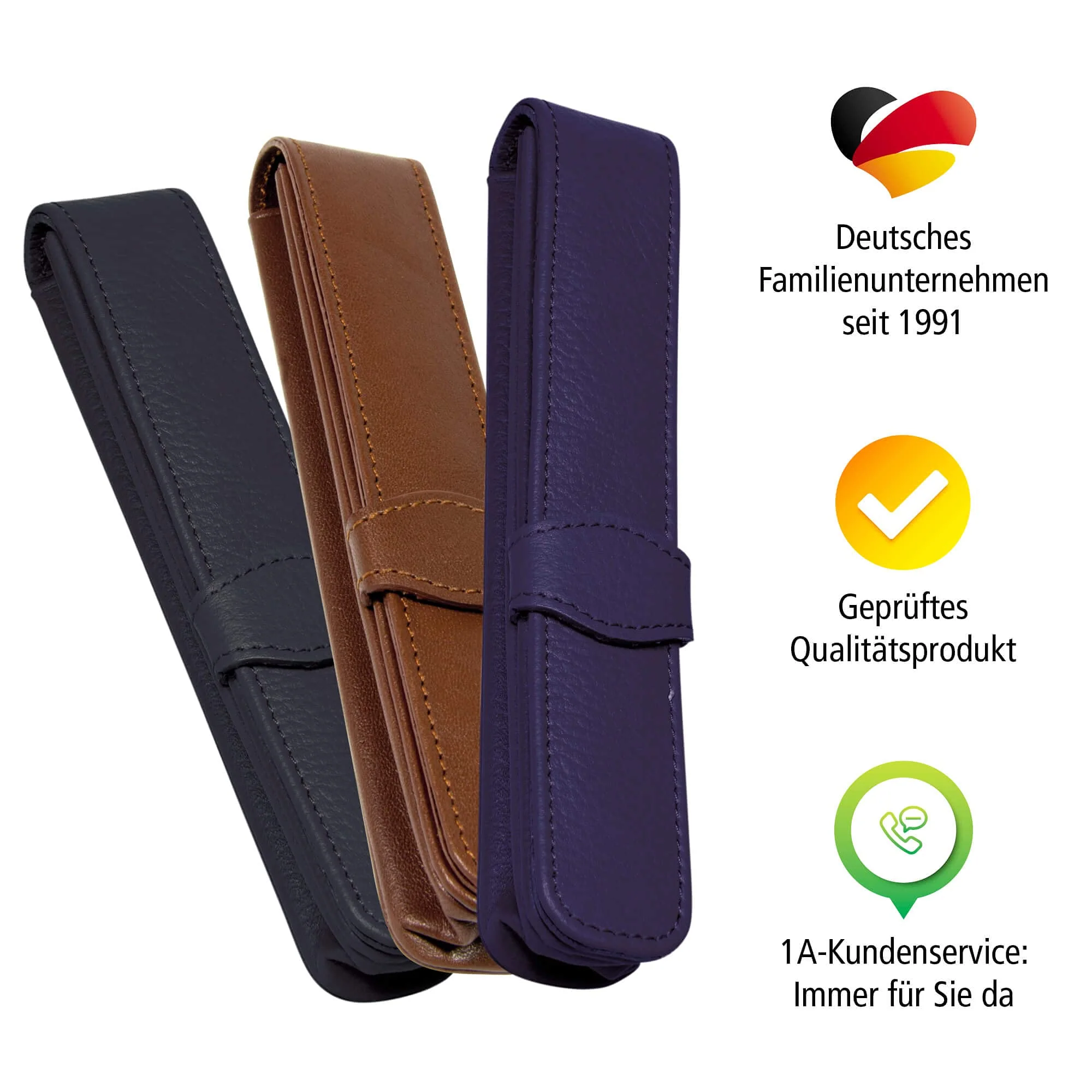 Online Lederetui Schwarz für einen Stift, Kugelschreiber-Etui, für Schreibgeräte Aller Marken, Echtleder, Geschenkidee Füller Leder-Etui, Maße: (LxBxH) 14,5 x 2,5 x 2,5 cm - Image 2