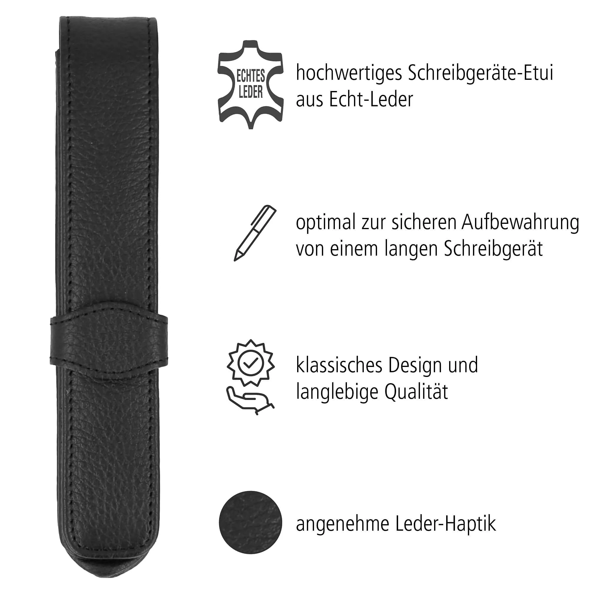 Online Lederetui Schwarz für einen Stift, Kugelschreiber-Etui, für Schreibgeräte Aller Marken, Echtleder, Geschenkidee Füller Leder-Etui, Maße: (LxBxH) 14,5 x 2,5 x 2,5 cm - Image 6