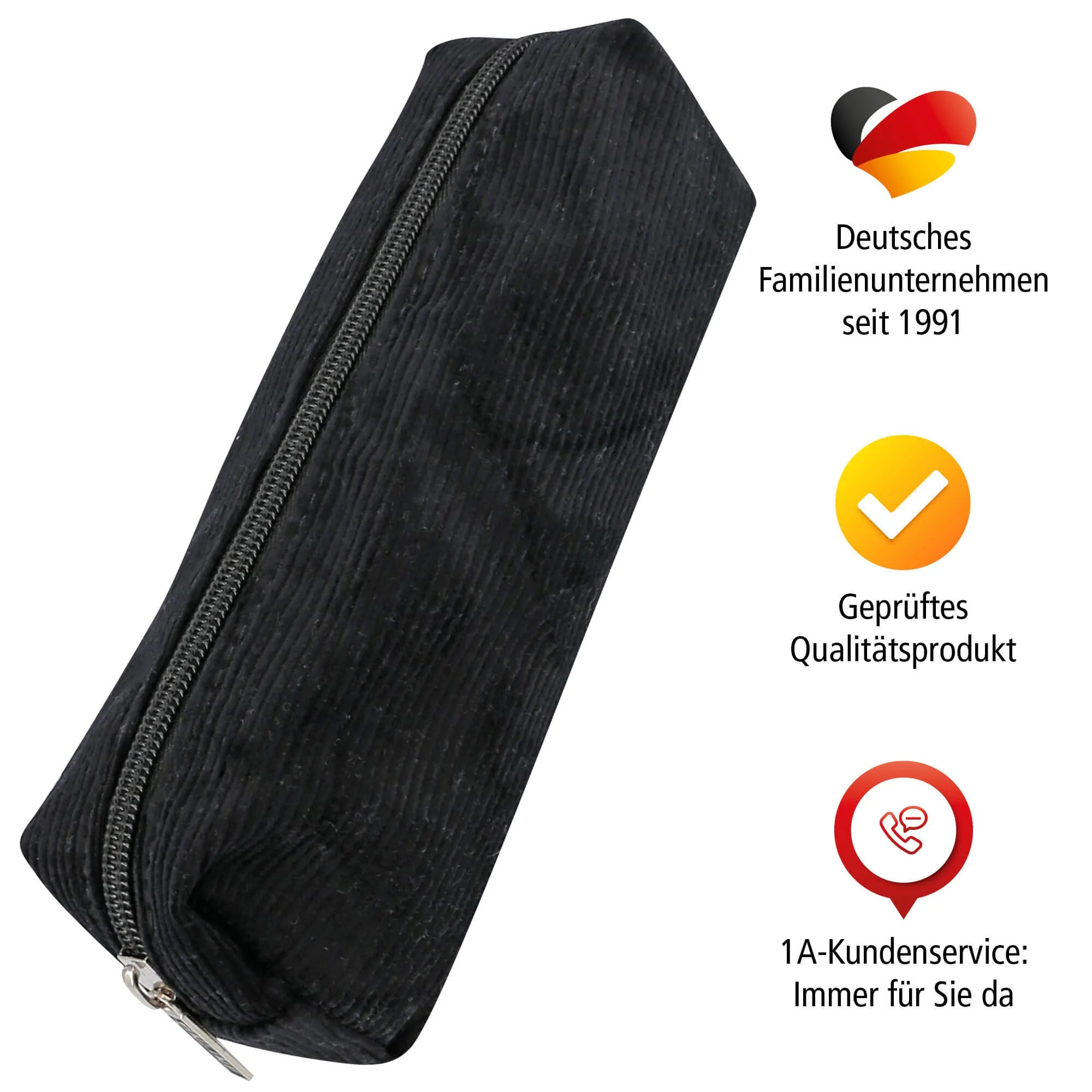 Online Premium-Schlampermäppchen/Pencil Case in Cord Schwarz I Stylisches Schlamperetui für Jungen & Mädchen I Federmäppchen mit praktischem Reißverschluss I 1 Fach I Ideal für Schule, Uni & Büro - Image 2