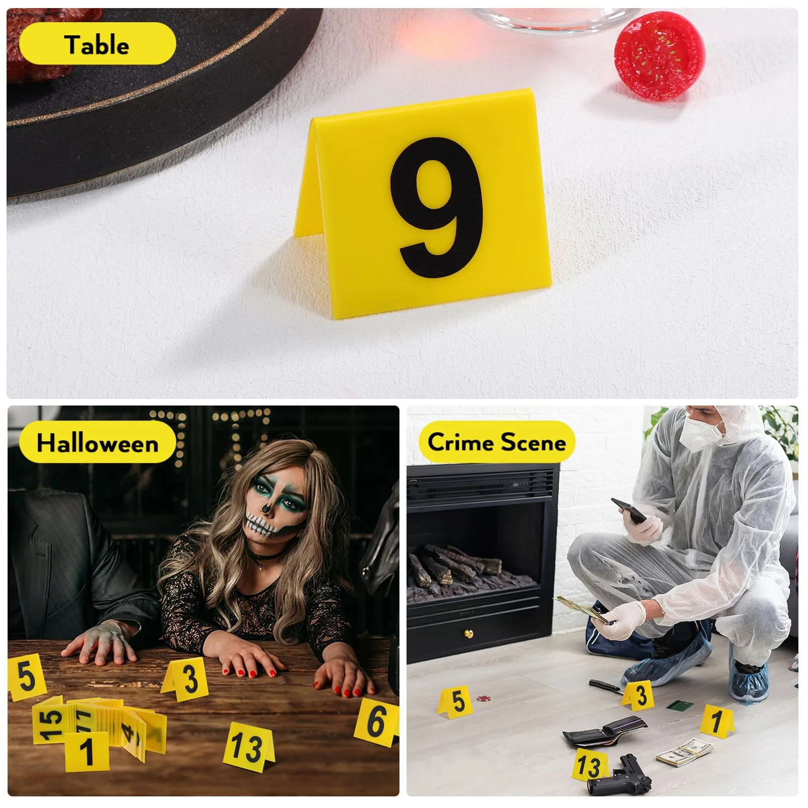 Operitacx 1-15 Beweismarker, Halloween Requisiten, Acryl Hinweise Party Dekor, Tatortmarker Doppelseitige, Desktop Detektiv Beweismarker, Nummernkarten Wiederverwendbar für Halloween Partyzubehör - Image 7