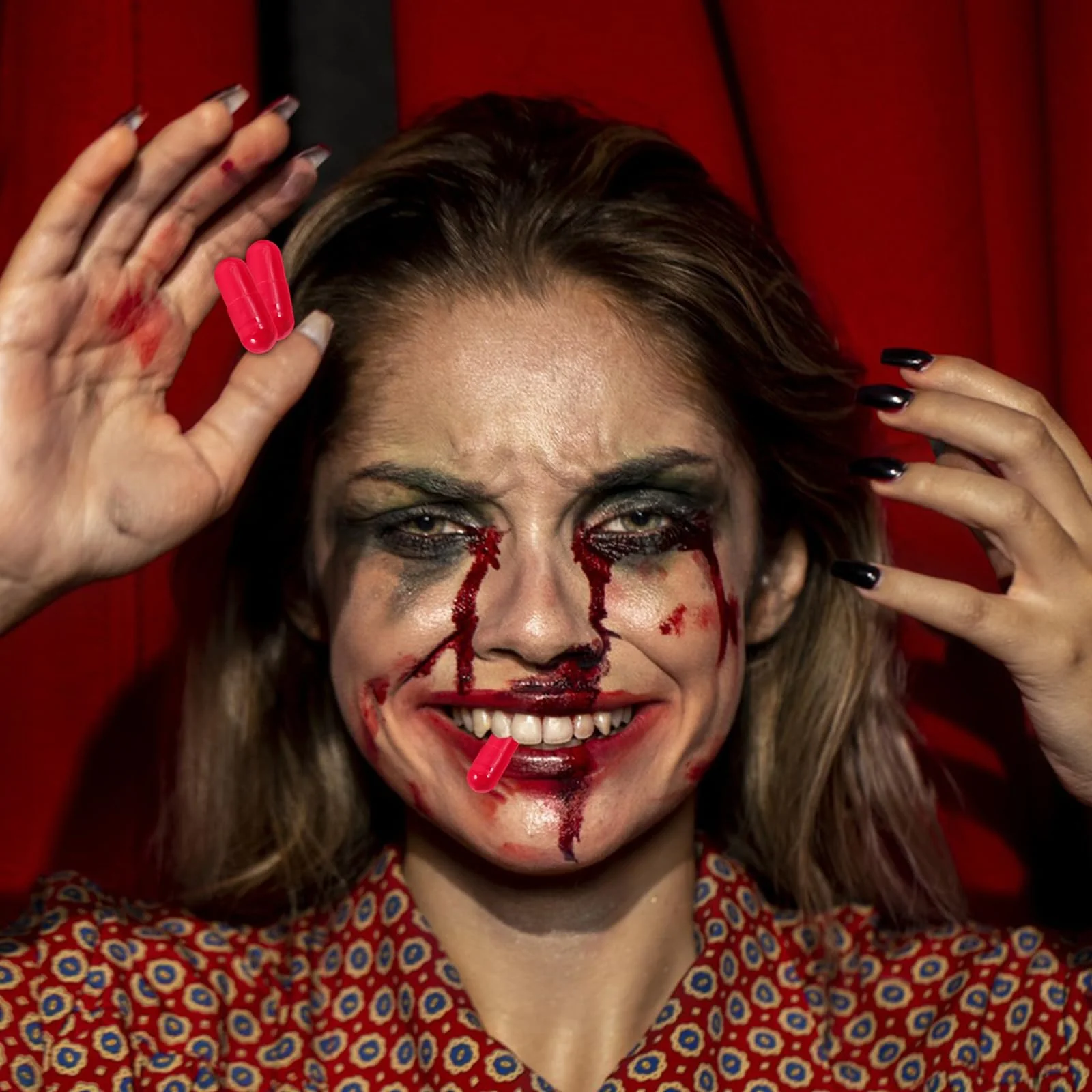 Operitacx 24 Stück künstliche Blutkapseln, lustige Witzkapseln, künstliche Blutpillen Vampir, sichere Halloween-Make-up-Bluten für die Kreation von gruseligem Halloween - Image 3