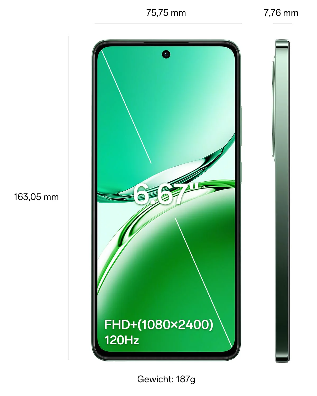 OPPO Reno12 FS 5G 12+512GB, KI Android-Smartphone (entsperrt), 6,67" 120Hz AMOLED Display, Dimensity 6300 Handy, 50+8+2MP KI-Kamera, 5000mAh 45W, IP64 wasserfest, NFC, Grün - Image 2