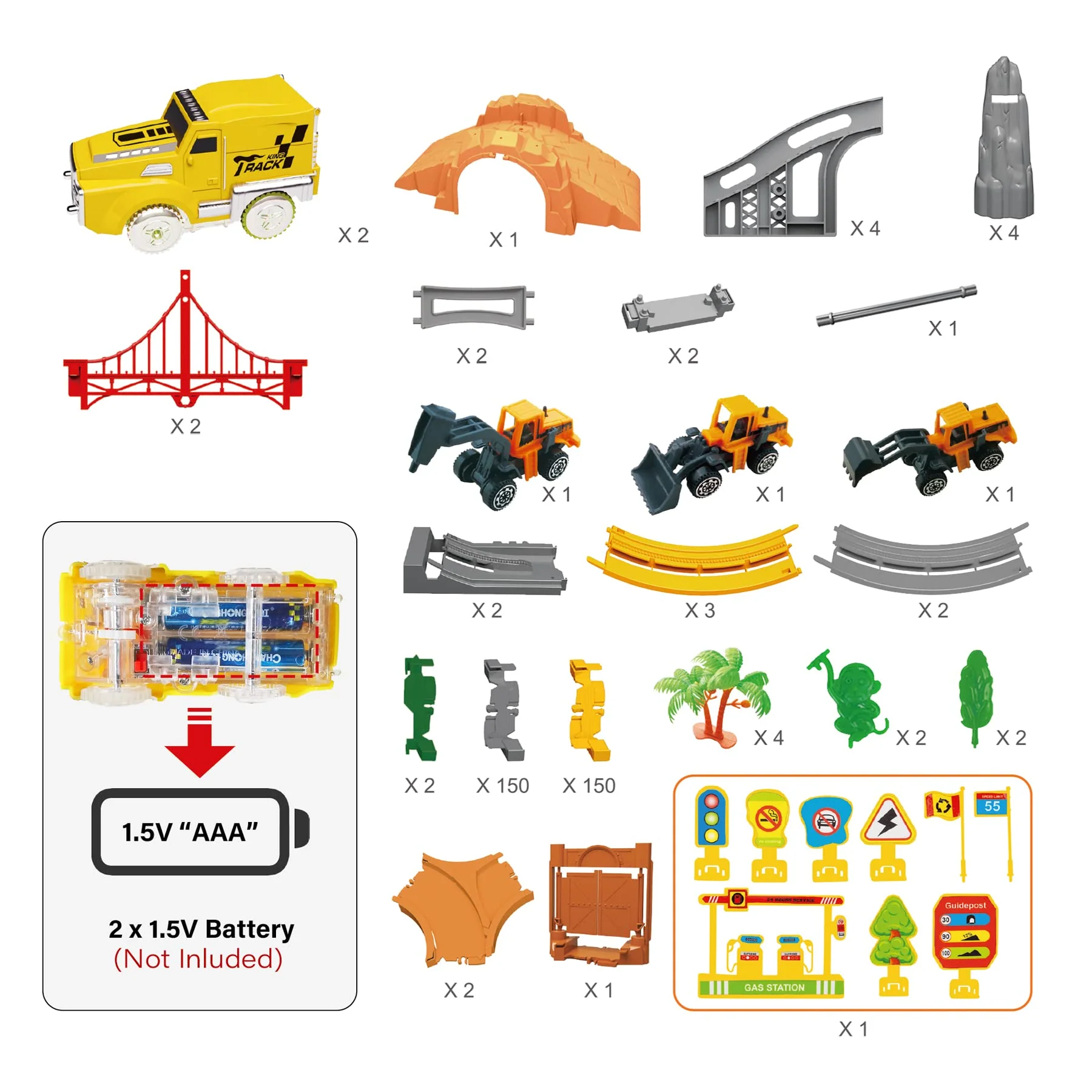 OR OR TU 342Stück Rennstrecke Spielzeug ab 3 4 5 6 Jahre Kinder Auto Rennbahn Autobahn Eisenbahn 2 Elektrisch Rennfahrzeug Cars Flexibel 360° Autorennbahn Schienen Ingenieurwesen Geschenk Jungen - Image 3