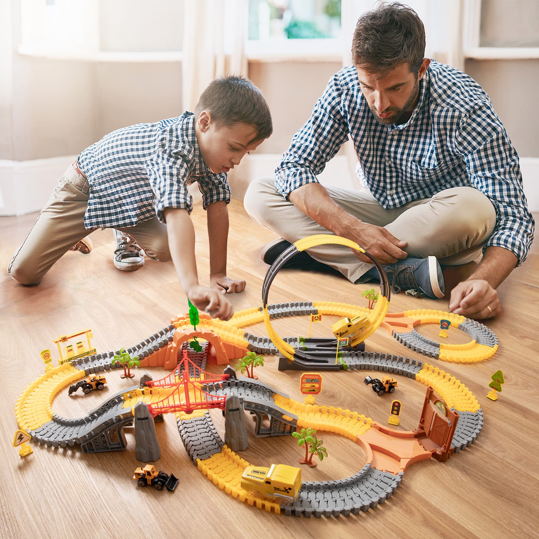 OR OR TU 342Stück Rennstrecke Spielzeug ab 3 4 5 6 Jahre Kinder Auto Rennbahn Autobahn Eisenbahn 2 Elektrisch Rennfahrzeug Cars Flexibel 360° Autorennbahn Schienen Ingenieurwesen Geschenk Jungen - Image 4