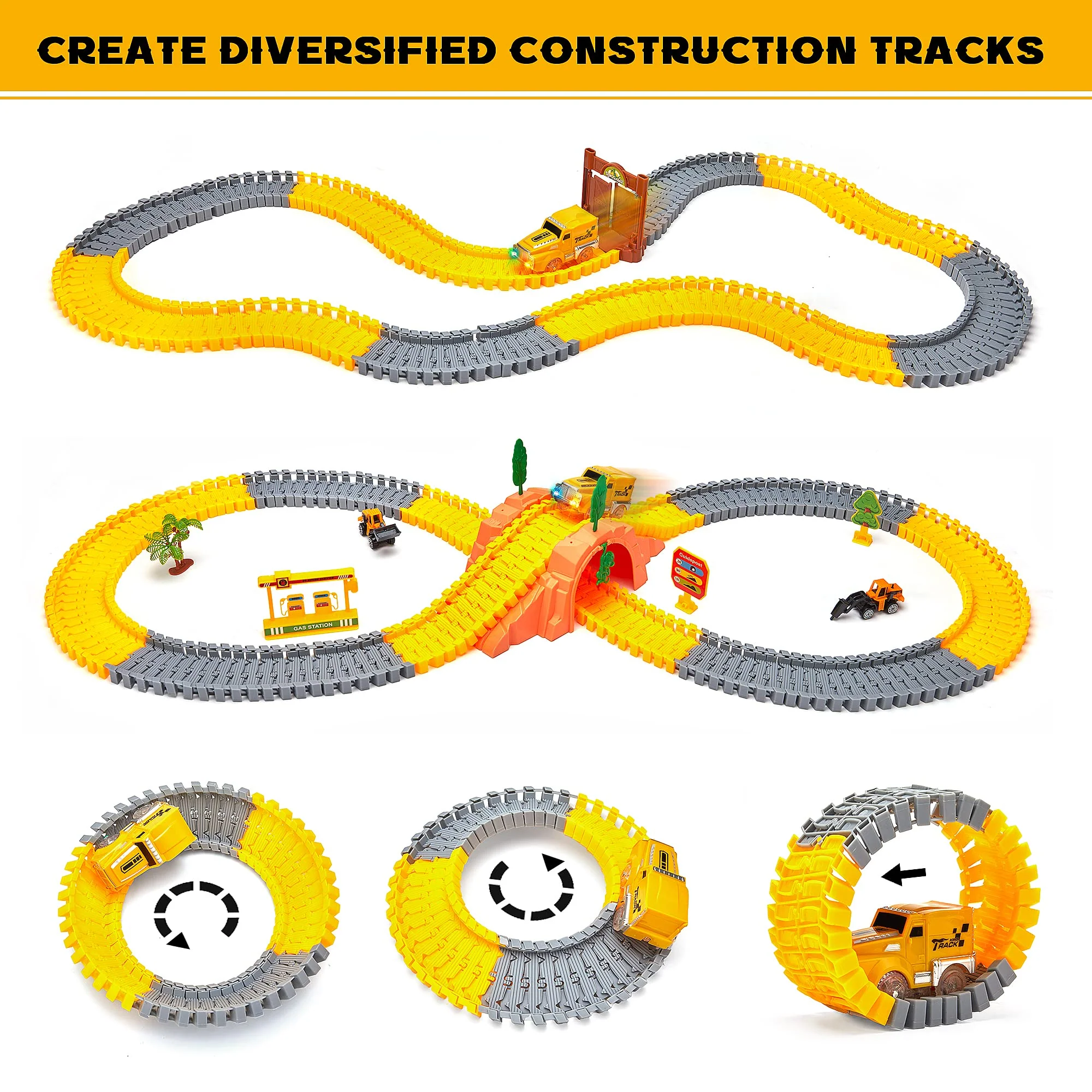OR OR TU 342Stück Rennstrecke Spielzeug ab 3 4 5 6 Jahre Kinder Auto Rennbahn Autobahn Eisenbahn 2 Elektrisch Rennfahrzeug Cars Flexibel 360° Autorennbahn Schienen Ingenieurwesen Geschenk Jungen - Image 5