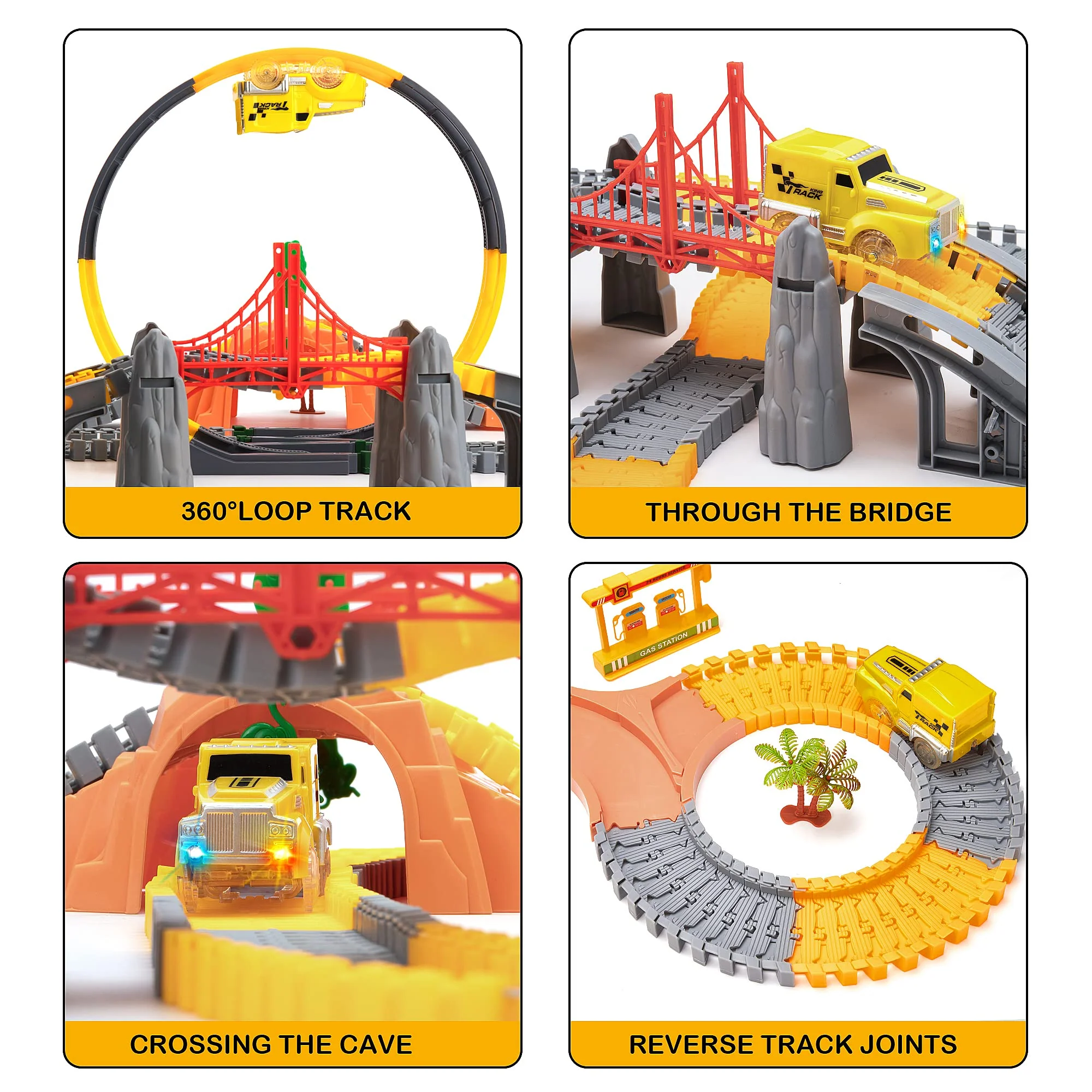 OR OR TU 342Stück Rennstrecke Spielzeug ab 3 4 5 6 Jahre Kinder Auto Rennbahn Autobahn Eisenbahn 2 Elektrisch Rennfahrzeug Cars Flexibel 360° Autorennbahn Schienen Ingenieurwesen Geschenk Jungen - Image 6