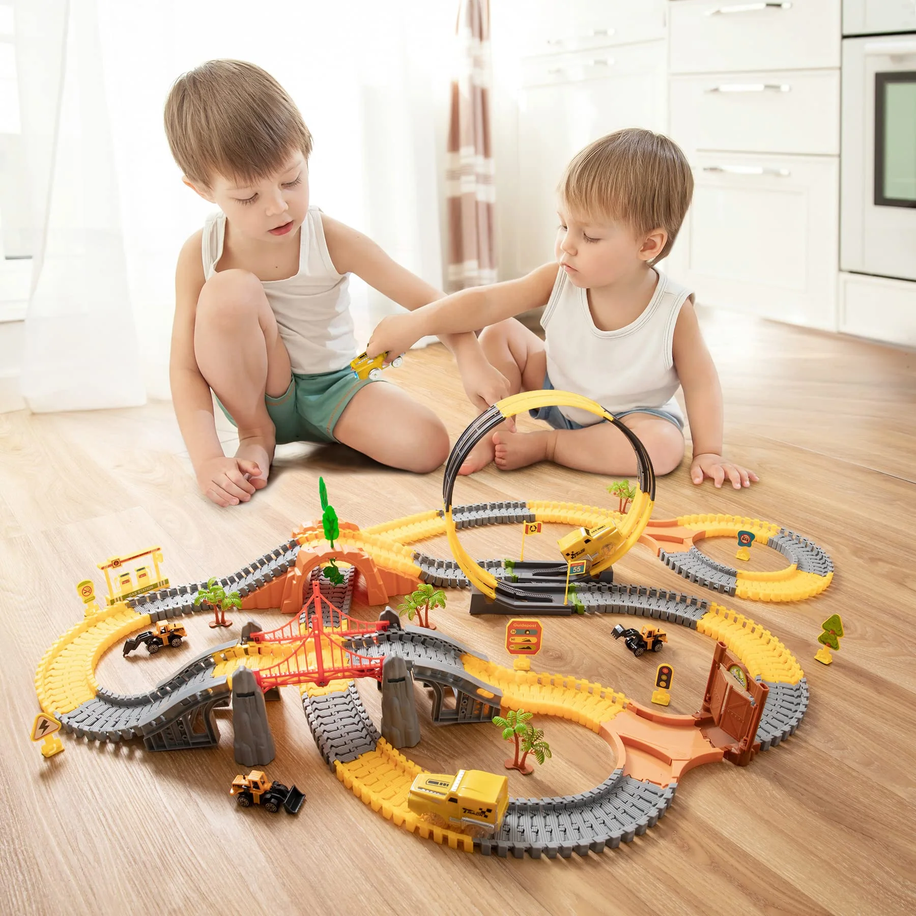 OR OR TU 342Stück Rennstrecke Spielzeug ab 3 4 5 6 Jahre Kinder Auto Rennbahn Autobahn Eisenbahn 2 Elektrisch Rennfahrzeug Cars Flexibel 360° Autorennbahn Schienen Ingenieurwesen Geschenk Jungen - Image 7