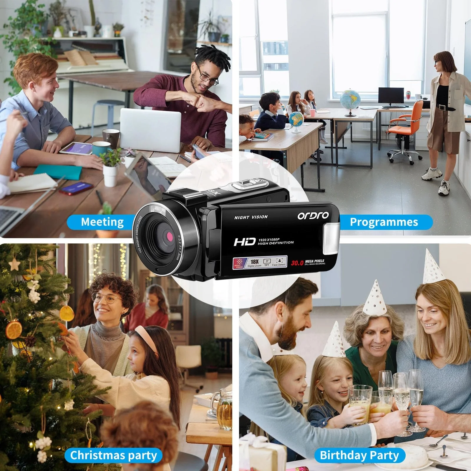 ORDRO B320 Videokamera Camcorder 1080P, 18X Zoom Vlog Kamera, Nachtsicht Kamera, 270° Drehbares HD-Display für Vlogging, YouTube und Videoaufnahmen - Image 3