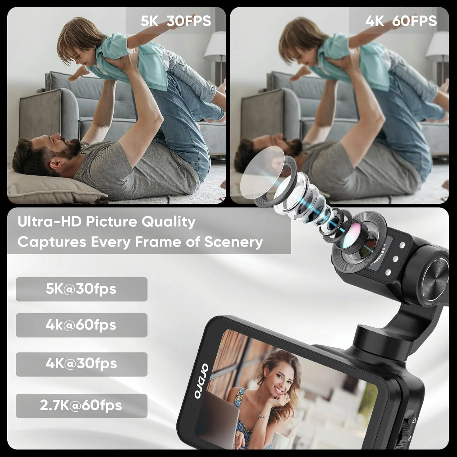 ORDRO M5 Handheld Set mit 3-Achsen-Stabilisierung, tragbare WiFi Vlog-Kamera mit IR-Nachtsicht, 120° Weitwinkel und Gesichtserkennung für YouTube - Image 2