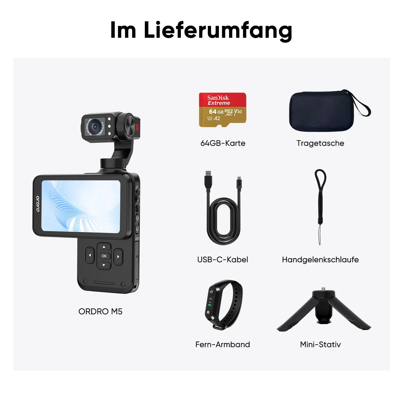 ORDRO M5 Kreativ Combo, vlog kamera mit 3.5" Flip Bildschirm 120° Sichtfeld, 3-Achsen-Stabilisierung, Gesichtsverfolgung, Zeitraffer, Slow Motion, IR Nachtsicht Videokamera für Reisen - Image 2
