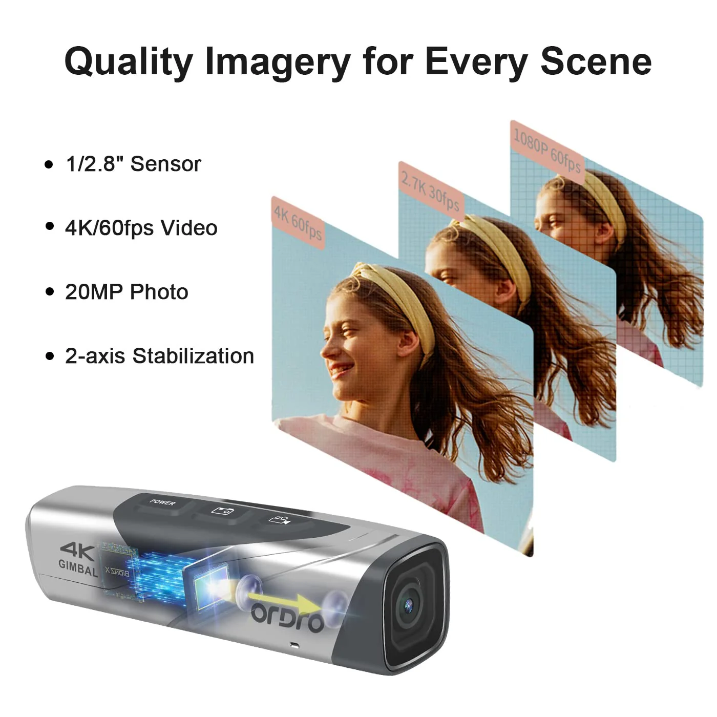 ORDRO Videokamera EP8 Tragbare Kamera mit 4K 60fps, 2-Achsen-Gimbal-Stabilisator, WiFi, Ohne Fernbedienung & 64GB MikroSD Karte - Image 5