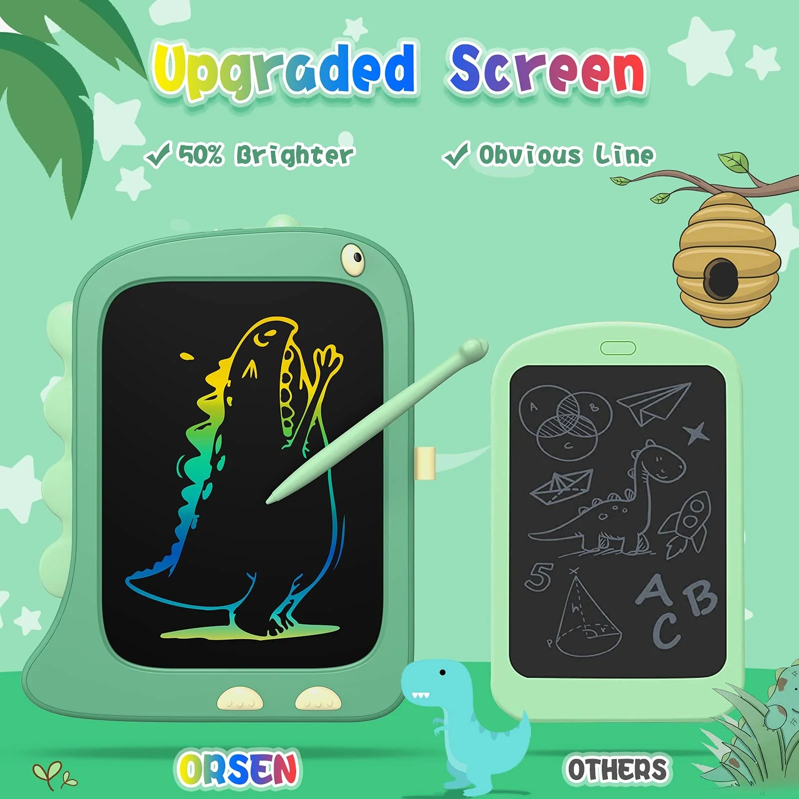 ORSEN LCD Schreibtafel Spielzeug ab 3 4 5 6 7 8 Jahre alt Junge Mädchen, 8,5-Zoll Bildschirm Zeichenbrett Maltafel, Dinosaurier Schreibtablett Weihnachten Kleine Geschenke für Kinder (Grün) - Image 4