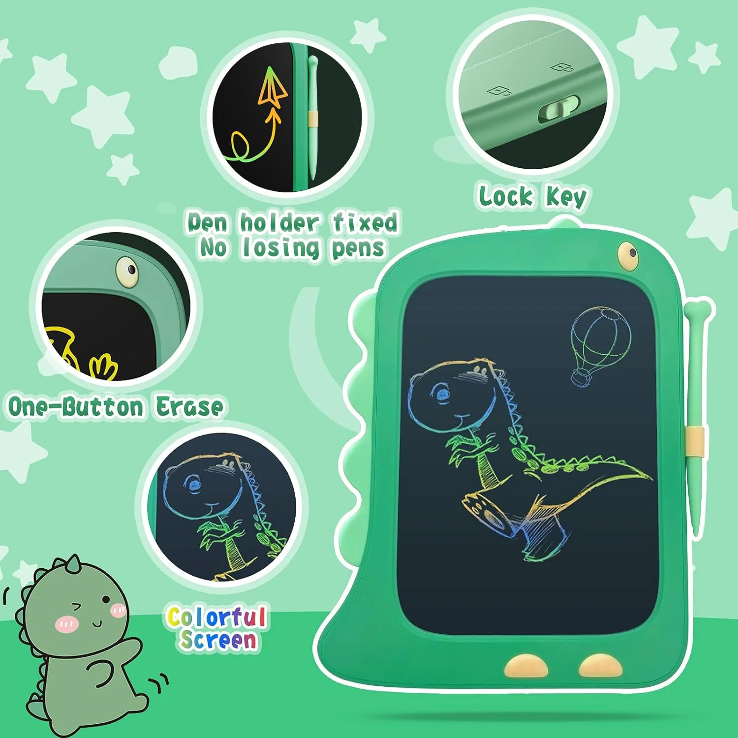 ORSEN LCD Schreibtafel Spielzeug ab 3 4 5 6 7 8 Jahre alt Junge Mädchen, 8,5-Zoll Bildschirm Zeichenbrett Maltafel, Dinosaurier Schreibtablett Weihnachten Kleine Geschenke für Kinder (Grün) - Image 5