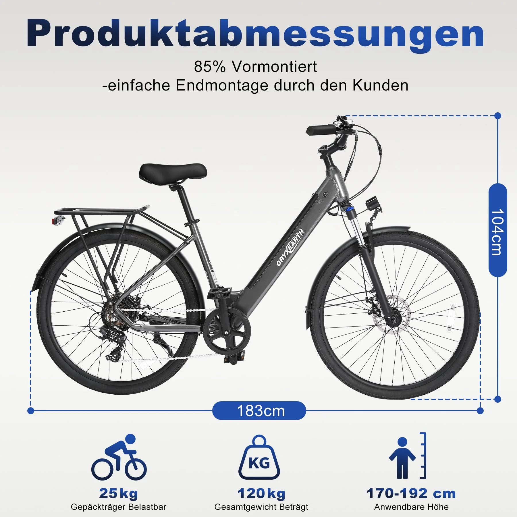 Oryxearth Pedelec E-Bike, Drehmomentsensor Elektrofahrrad, 27.5 Zoll E Bike Herren Damen, 250W Heckmotor, 7-Gang-Getriebe,10Ah/36V Lithium-Akku, 25 km/h 110 km Reichweite, Citybike für Erwachsene - Image 2