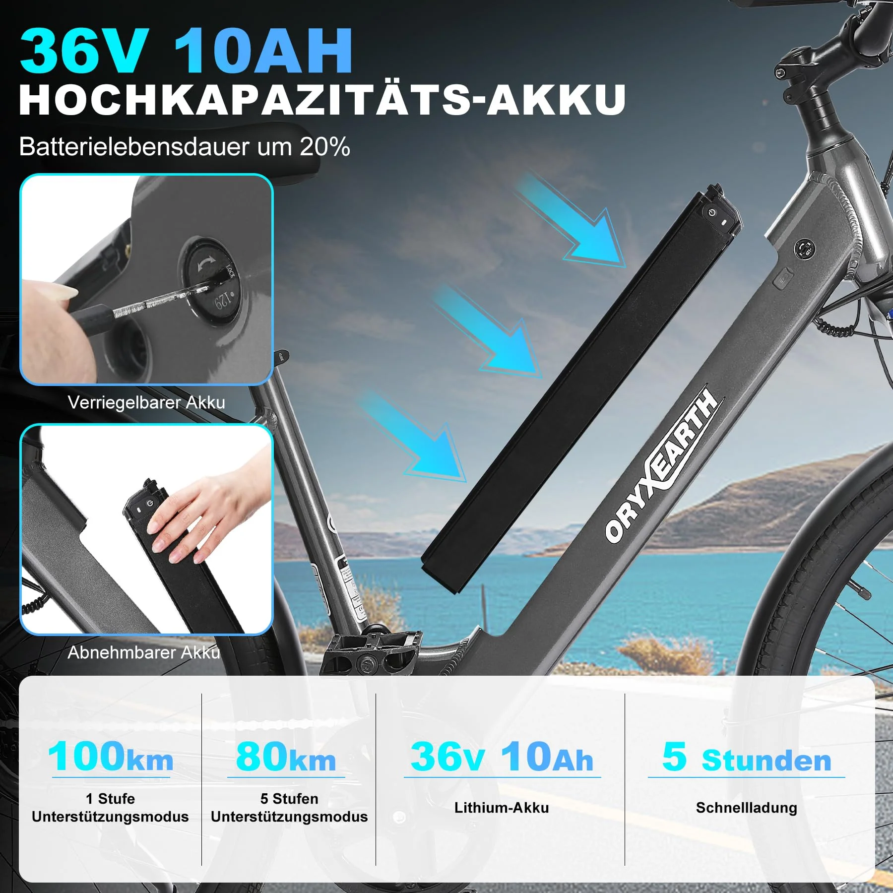 Oryxearth Pedelec E-Bike, Drehmomentsensor Elektrofahrrad, 27.5 Zoll E Bike Herren Damen, 250W Heckmotor, 7-Gang-Getriebe,10Ah/36V Lithium-Akku, 25 km/h 110 km Reichweite, Citybike für Erwachsene - Image 3
