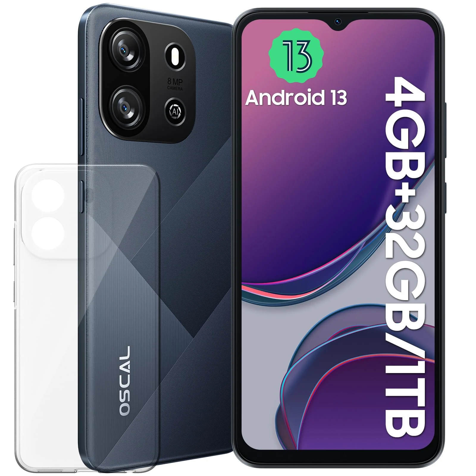 OSCAL Flat 1C Smartphone ohne Vertrag Android 13 Smartphone 6.52 Zoll HD+ Display, 4GB + 32GB / 1TB TF Simlockfreie Handys, 4G Dual SIM Handy Günstig, 8MP Kamera, Gesichtserkennung, 4700mAh, Violett - Image 3