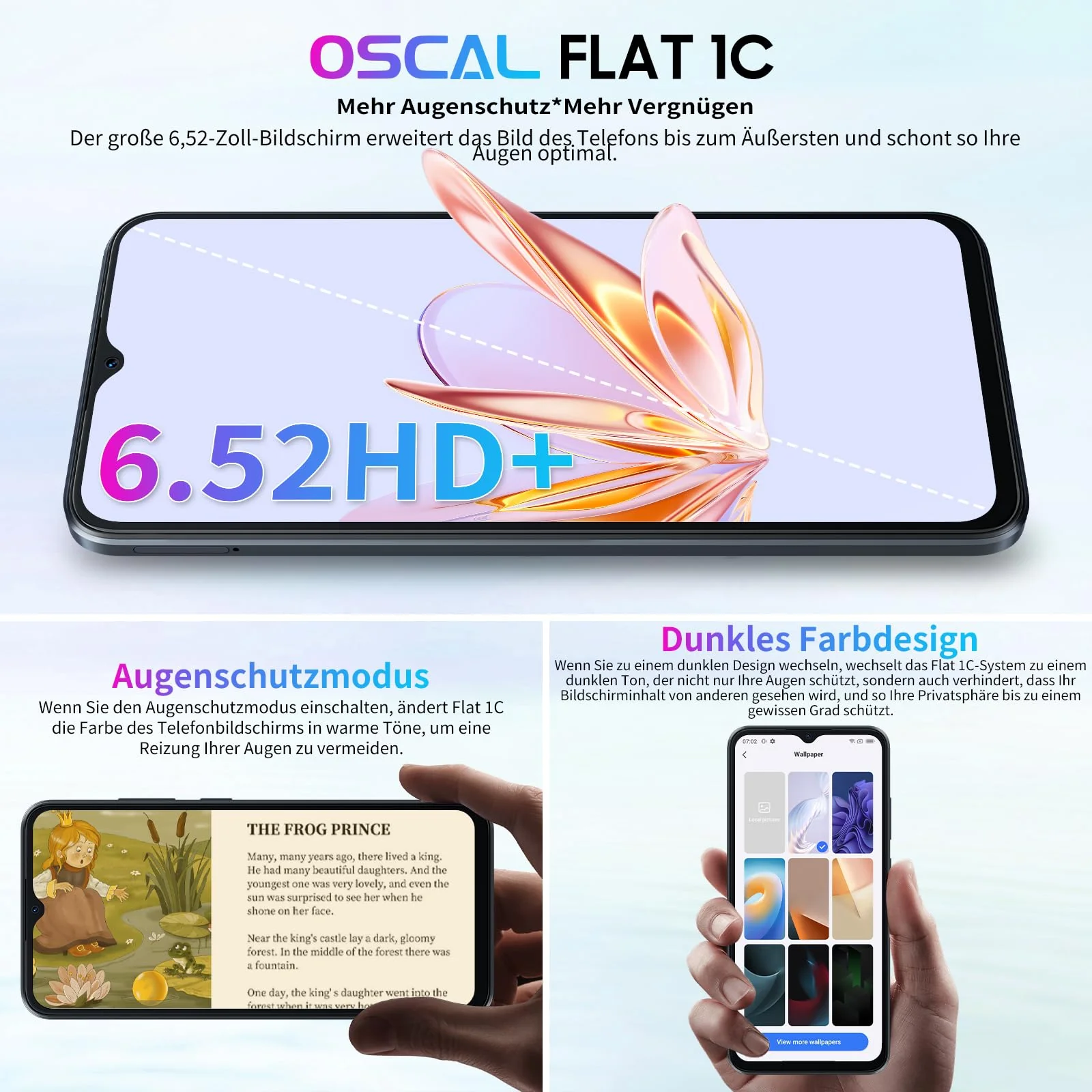 OSCAL Flat 1C Smartphone ohne Vertrag Android 13 Smartphone 6.52 Zoll HD+ Display, 4GB + 32GB / 1TB TF Simlockfreie Handys, 4G Dual SIM Handy Günstig, 8MP Kamera, Gesichtserkennung, 4700mAh, Violett - Image 4