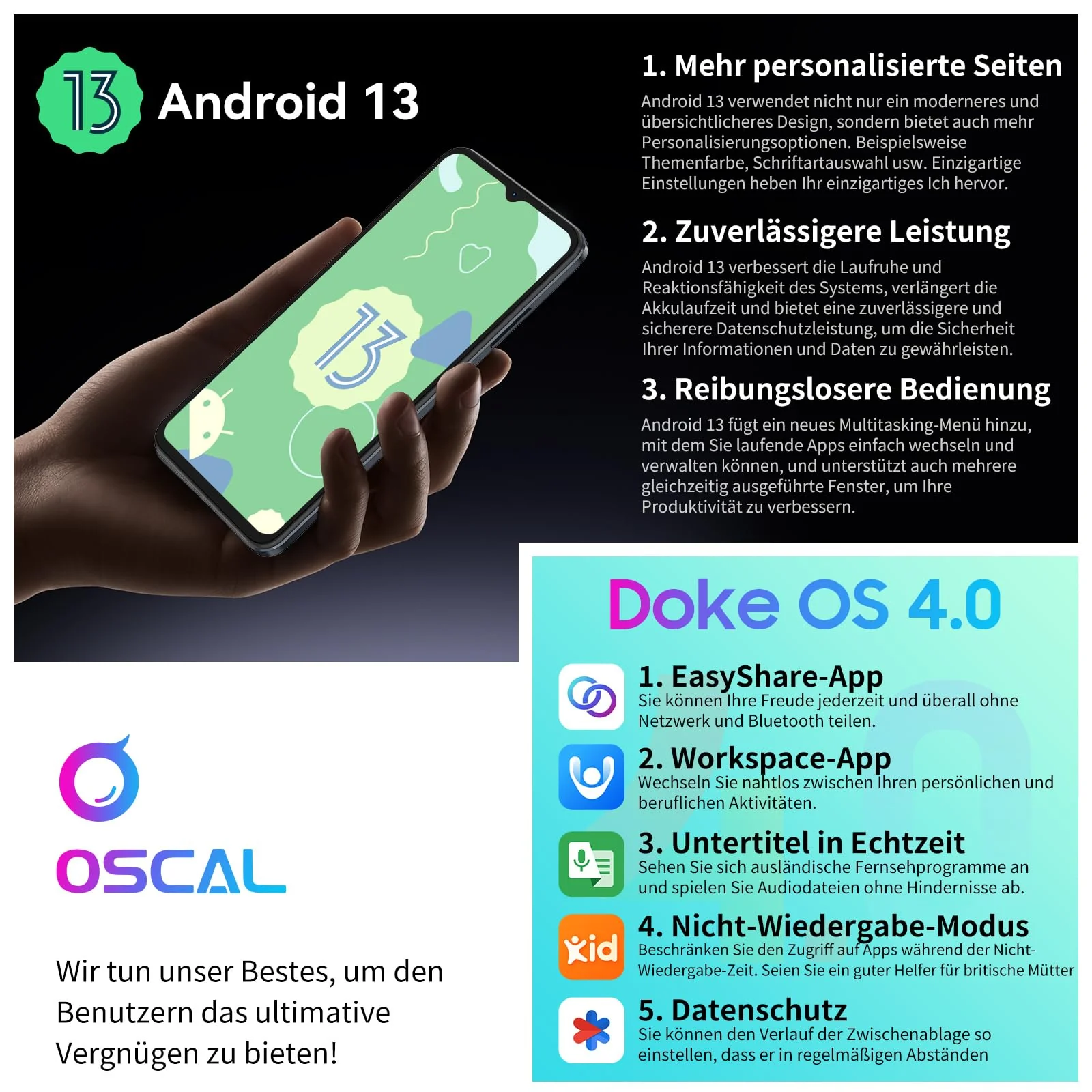 OSCAL Flat 1C Smartphone ohne Vertrag Android 13 Smartphone 6.52 Zoll HD+ Display, 4GB + 32GB / 1TB TF Simlockfreie Handys, 4G Dual SIM Handy Günstig, 8MP Kamera, Gesichtserkennung, 4700mAh, Violett - Image 5