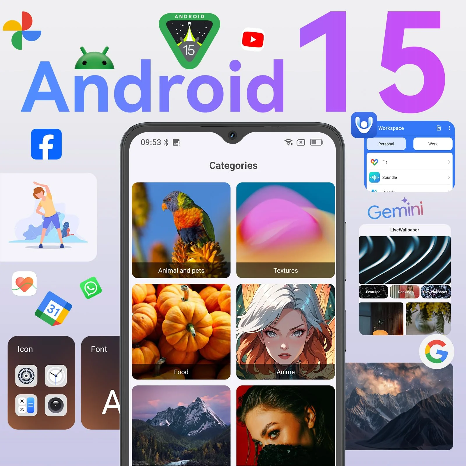 OSCAL Flat 2 Handy Ohne Vertrag, Android 15, 12GB+128GB/2TB TF Handy Günstig, 6.56'' HD+ 90Hz Smartphone Ohne Vertrag, 13MP+8MP, 5000mAh, Dual SIM/OTG/GPS/Fingerabdruck/Gemini AI/2 Jahre Garantie - Image 7