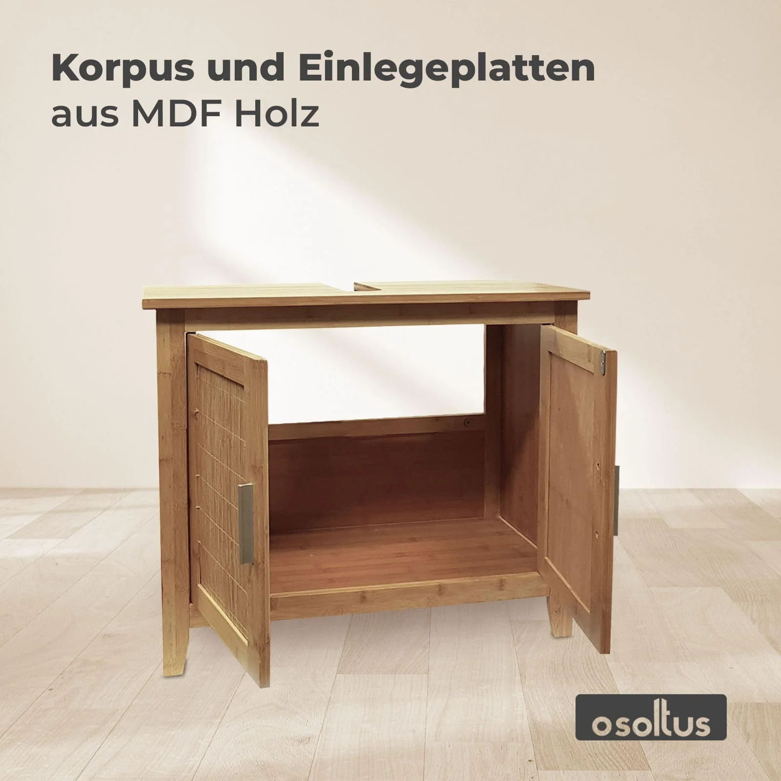 osoltus Bambus Bali Waschtischunterschrank Waschbeckenunterschrank fürs Badezimmer braun 66,5x60x30 cm - Image 4