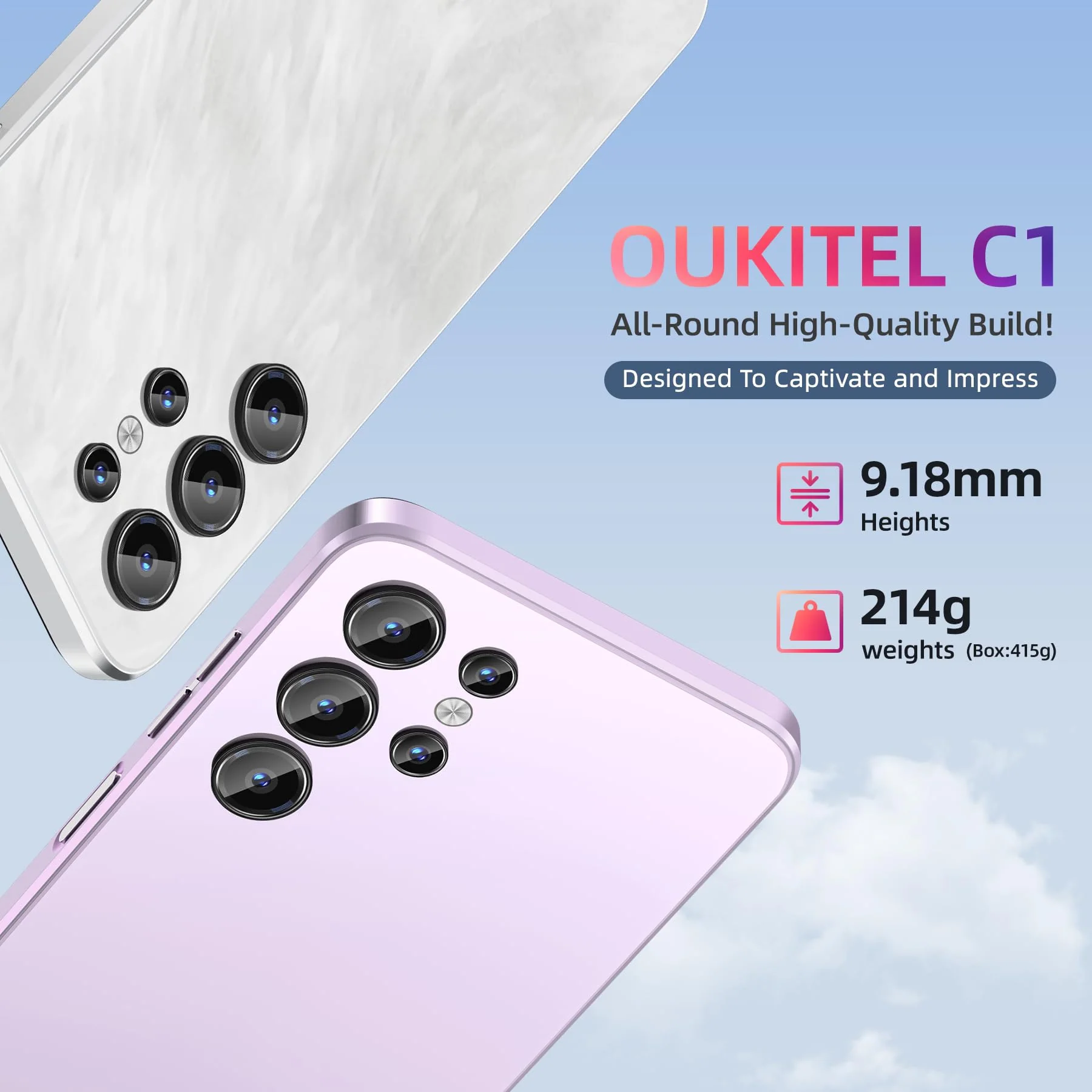 OUKITEL C1 Android 15 Smartphone Ohne Vertrag, 16GB+128GB /1TB Handy Günstig, 6.52" HD+ Handy Ohne Vertrag,5150mAh Simlockfreie Handys, 13MP+5MP, Dual 4G SIM 3 Steckplatz/Fingerabdruck/OTG/3.5mm Jack - Image 3