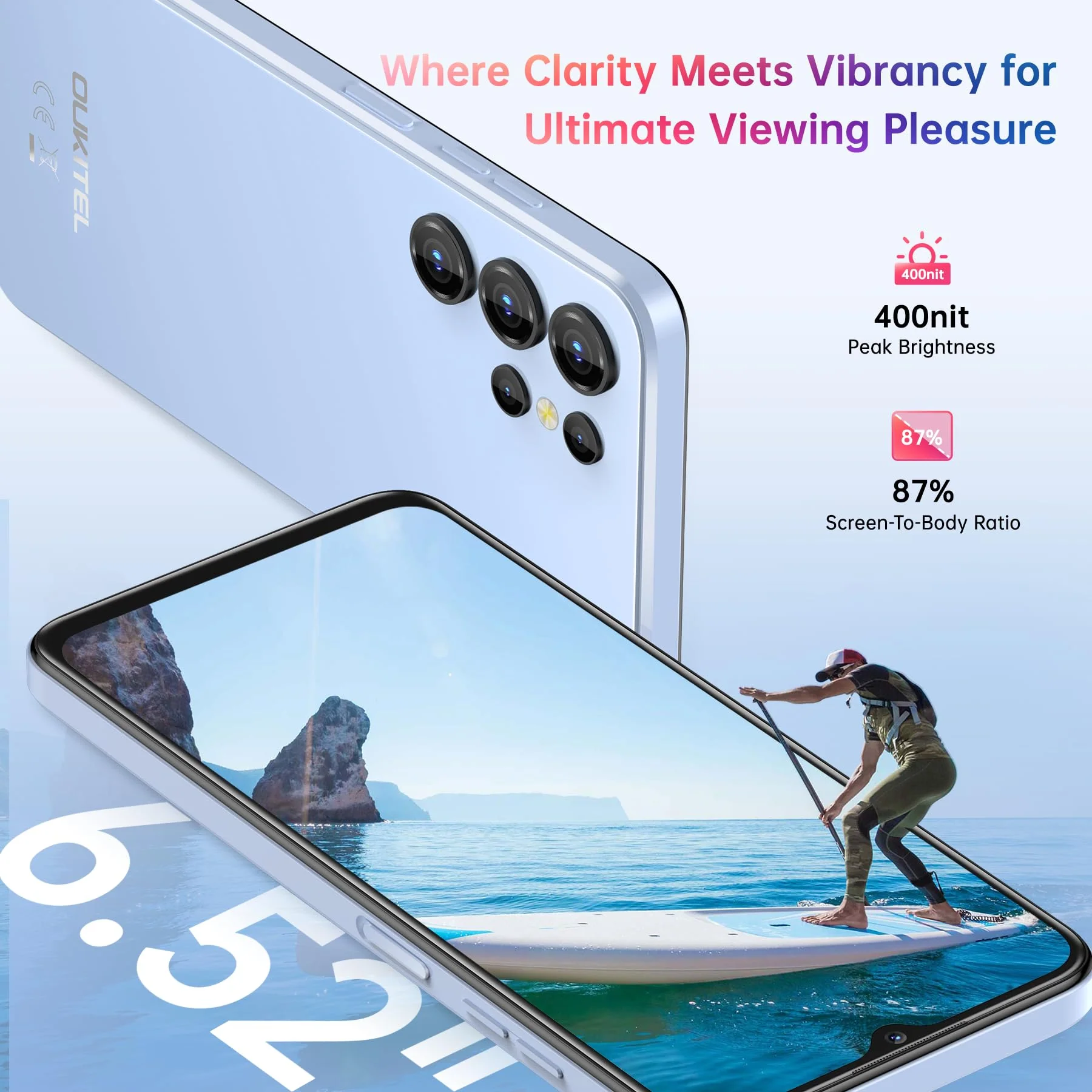 OUKITEL C1 Android 15 Smartphone Ohne Vertrag, 16GB+128GB /1TB Handy Günstig, 6.52" HD+ Handy Ohne Vertrag,5150mAh Simlockfreie Handys, 13MP+5MP, Dual 4G SIM 3 Steckplatz/Fingerabdruck/OTG/3.5mm Jack - Image 5