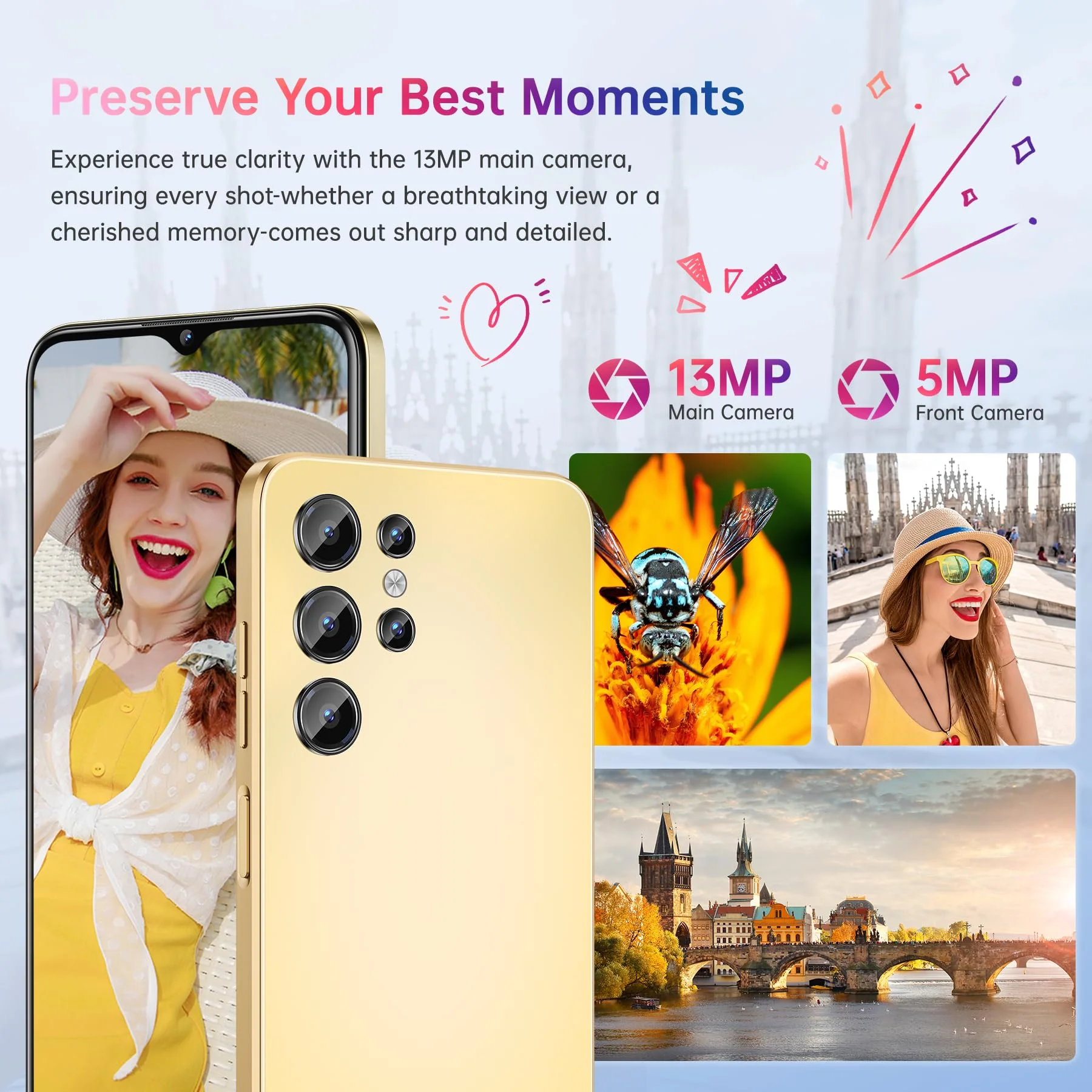 OUKITEL C1 Android 15 Smartphone Ohne Vertrag, 16GB+128GB /1TB Handy Günstig, 6.52" HD+ Handy Ohne Vertrag,5150mAh Simlockfreie Handys, 13MP+5MP, Dual 4G SIM 3 Steckplatz/Fingerabdruck/OTG/3.5mm Jack - Image 4